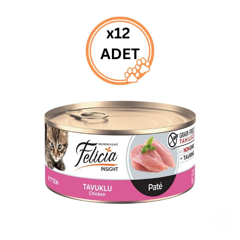 12 ADET Felicia Tahılsız Kıyılmış Tavuklu Yavru Kedi Konservesi 85 gr x12