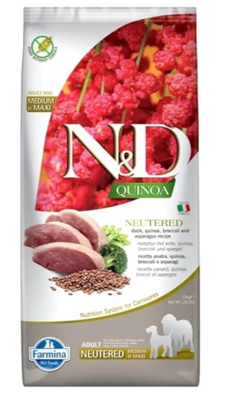 N&D Quinoa Ördek ve Brokoli Büyük ve Orta Irk Yetişkin Kısırlaştırılmış Köpek Maması 12 KG