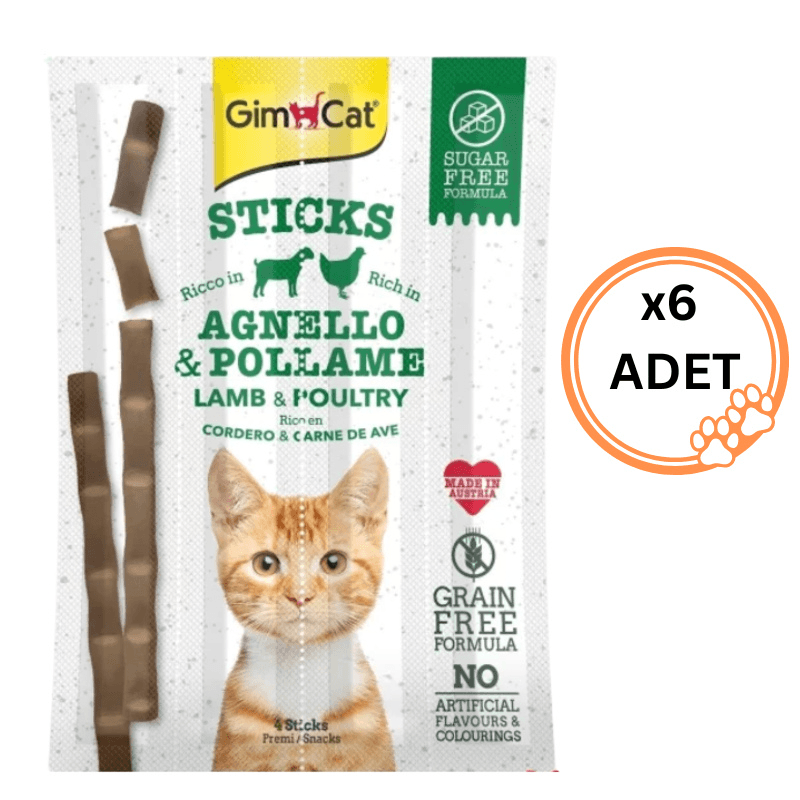 6 Paket GimCat Sticks Kuzulu ve Tavuklu Taurinli Tahılsız Ödül Çubuğu 20 gr x6