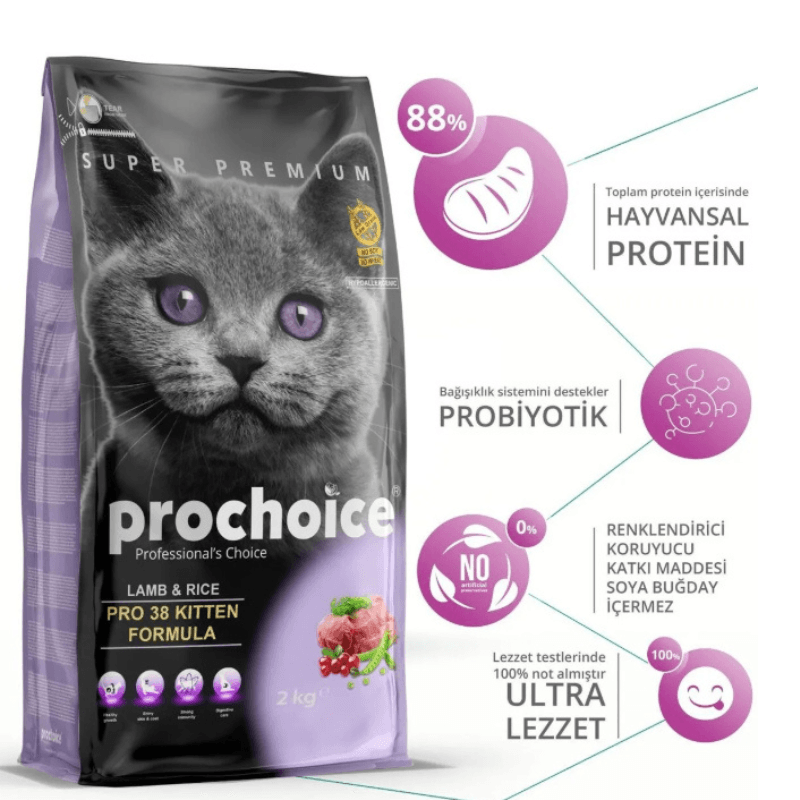 Prochoice Pro 38 Kitten Kuzu Eti ve Pirinçli Yavru Kedi Maması 2 kg