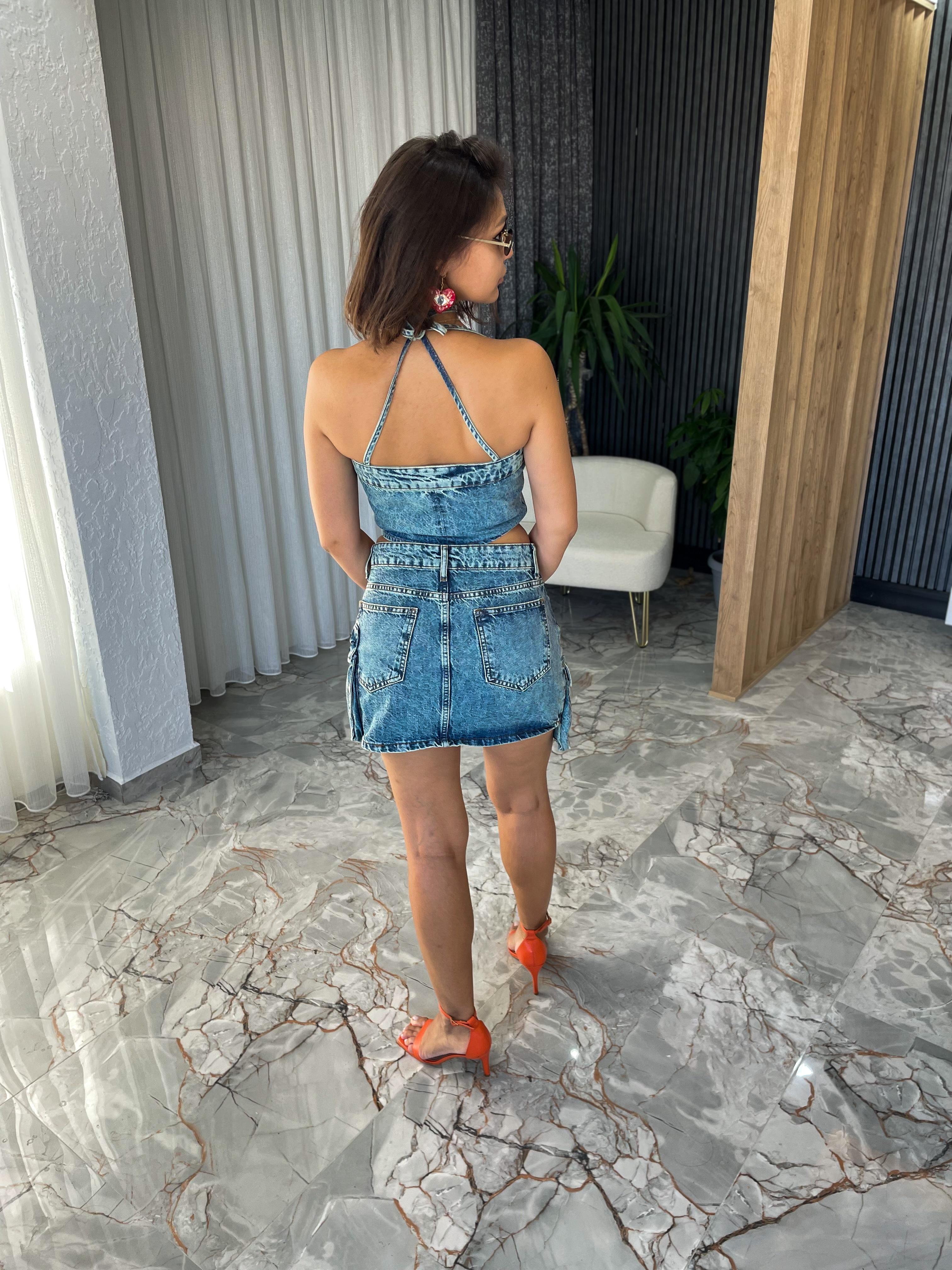 CROP ETEKLİ KOT TAKIM