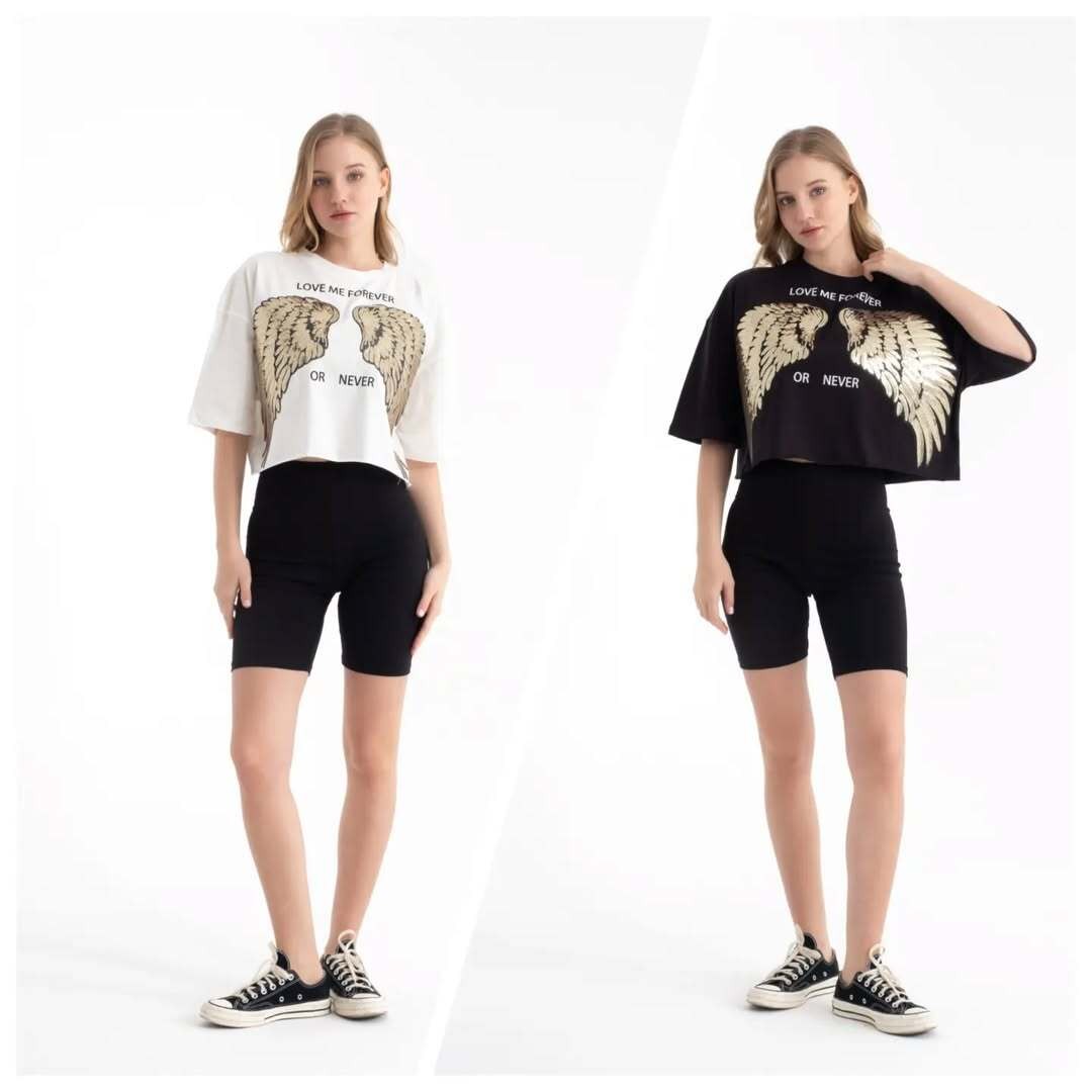 PULLU KANAT DESENLİ T-SHIRT