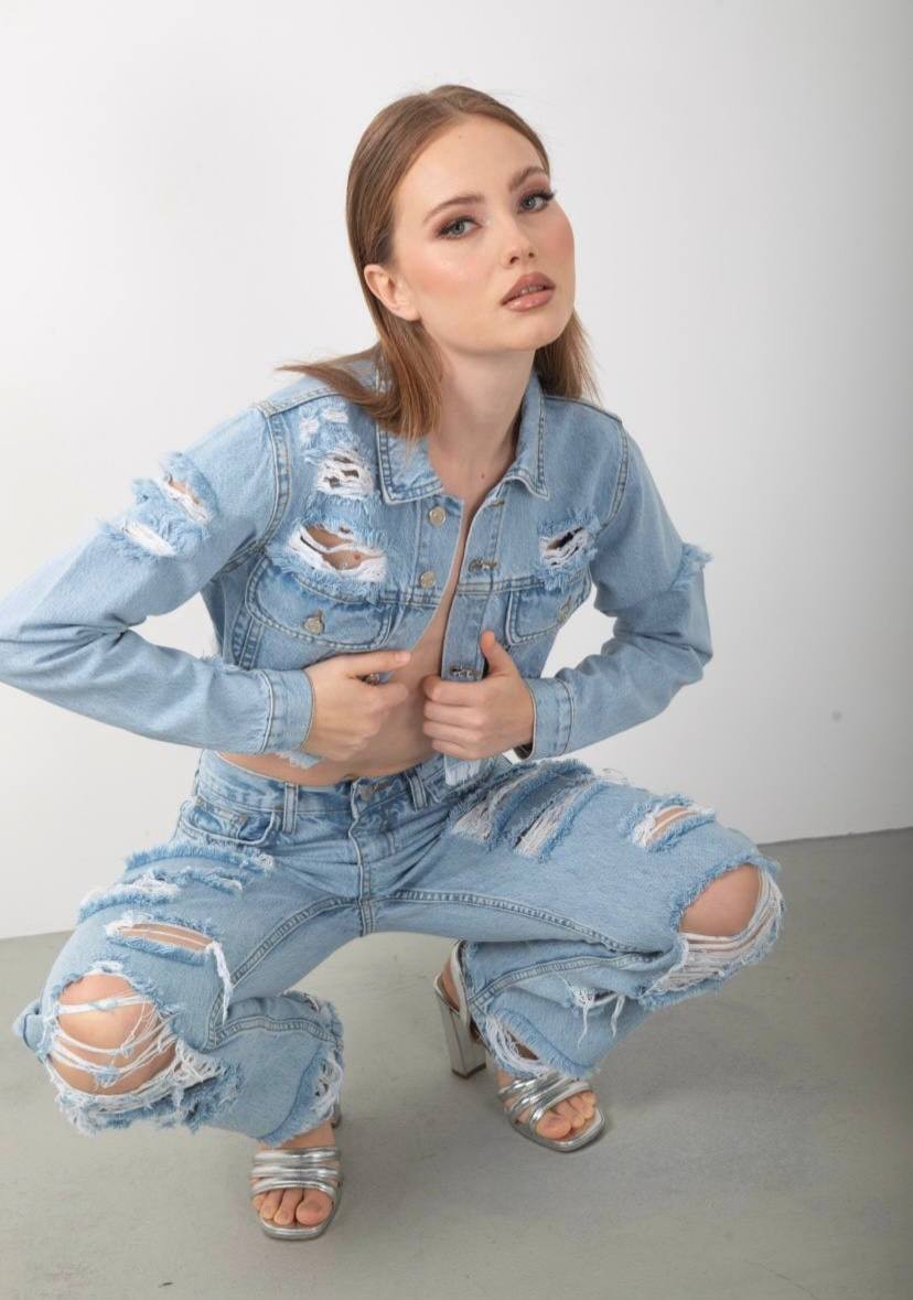 YIRTIK DETAYLI CROP KOT CEKET