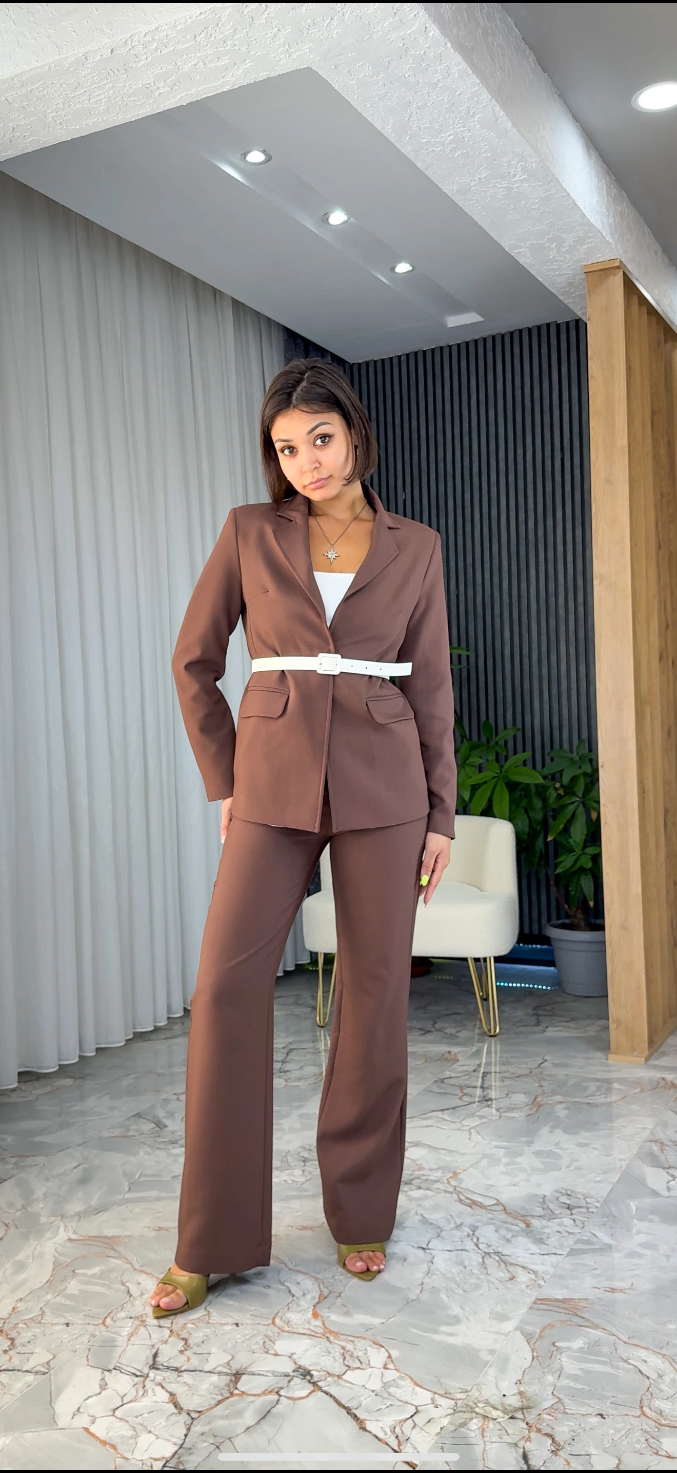 GİZLİ DÜĞMELİ BLAZER CEKET - KAHVERENGİ