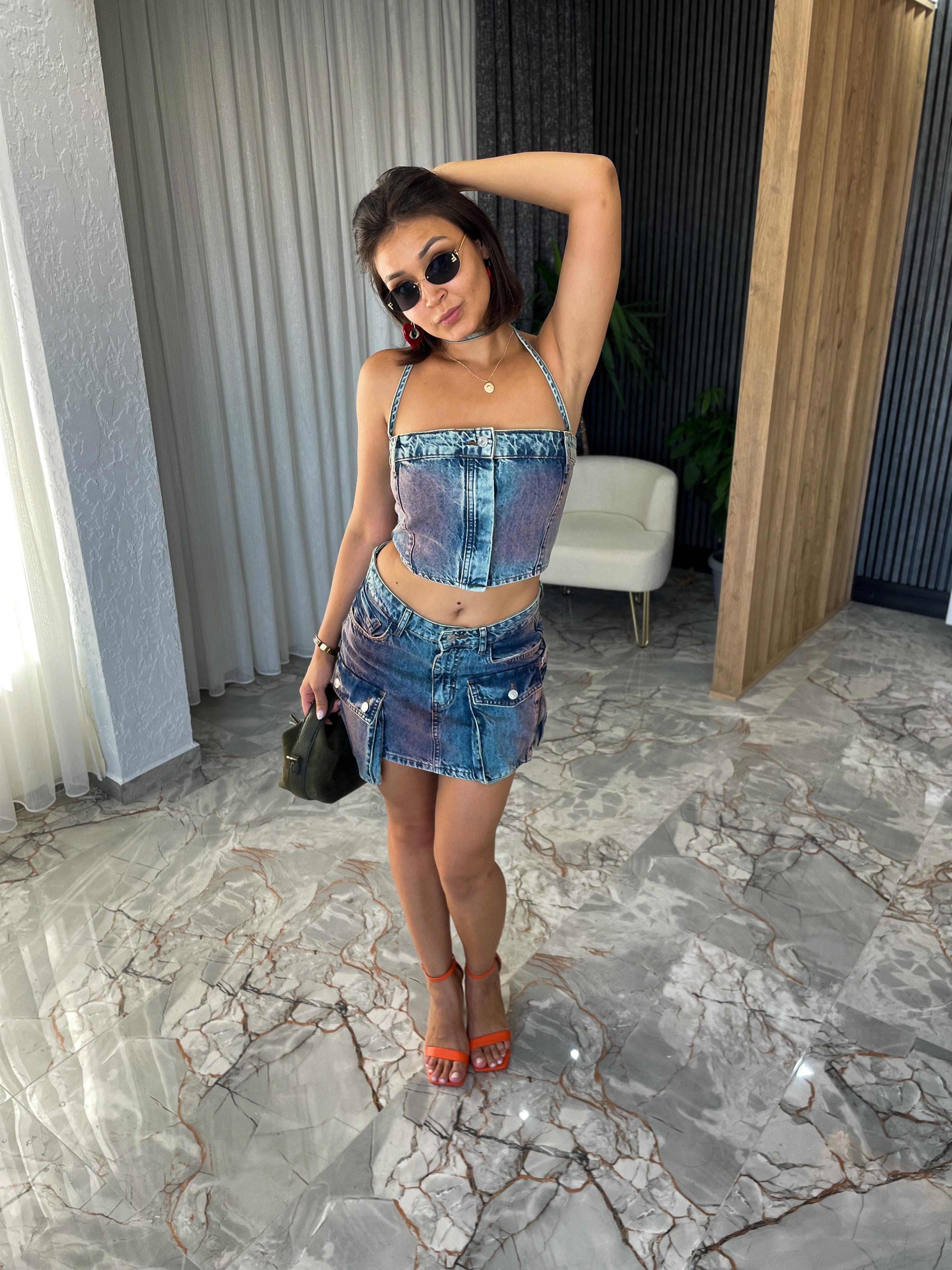 CROP ETEKLİ KOT TAKIM