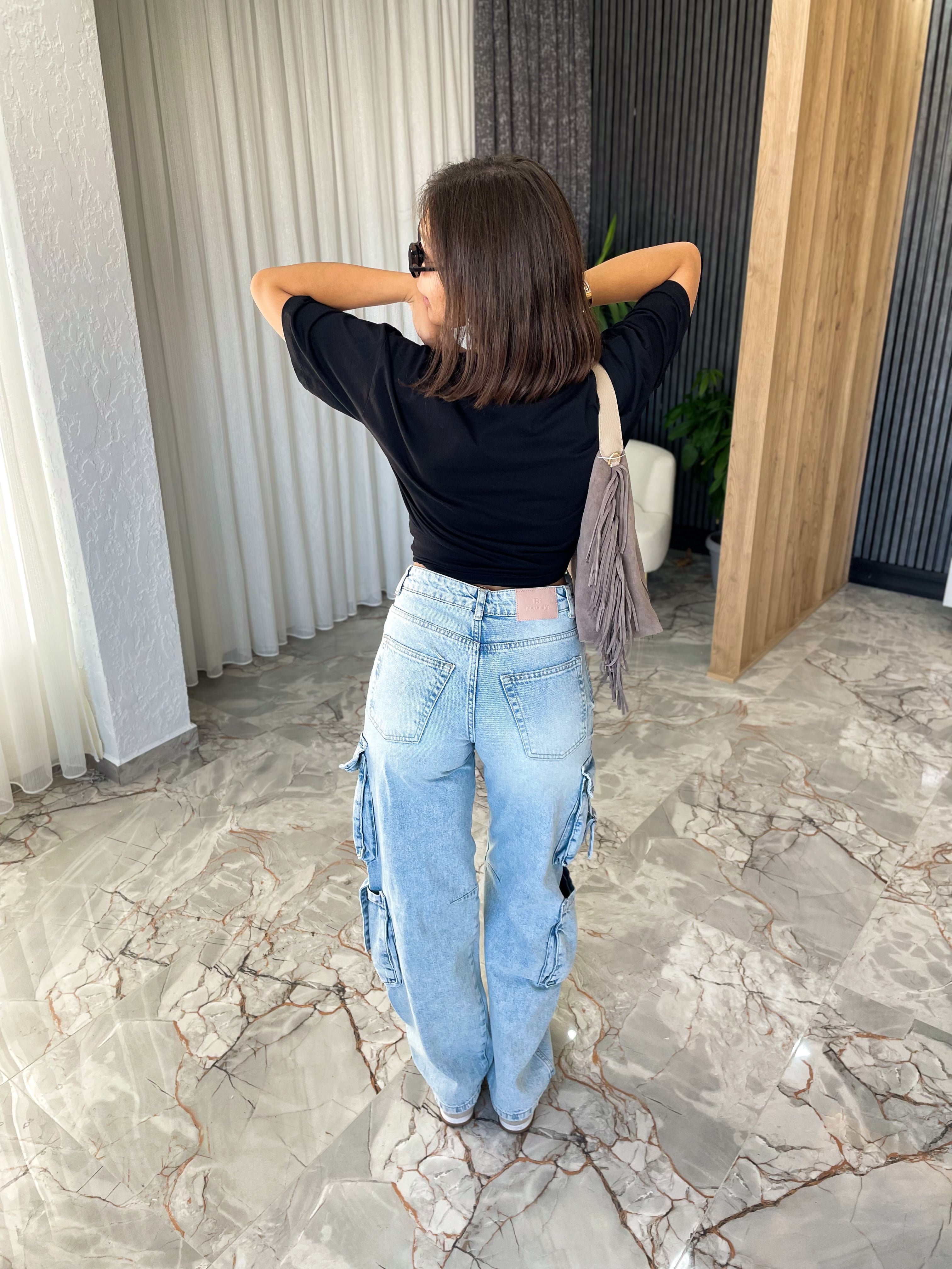CEPLİ BOL KOT PANTOLON 