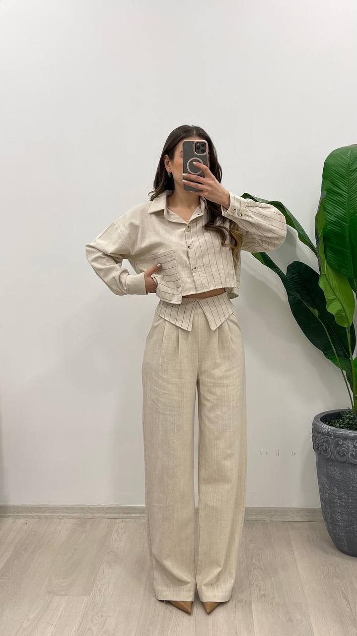 ÇİZGİLİ CROPLU PANTOLON TAKIM 24SHZ3014