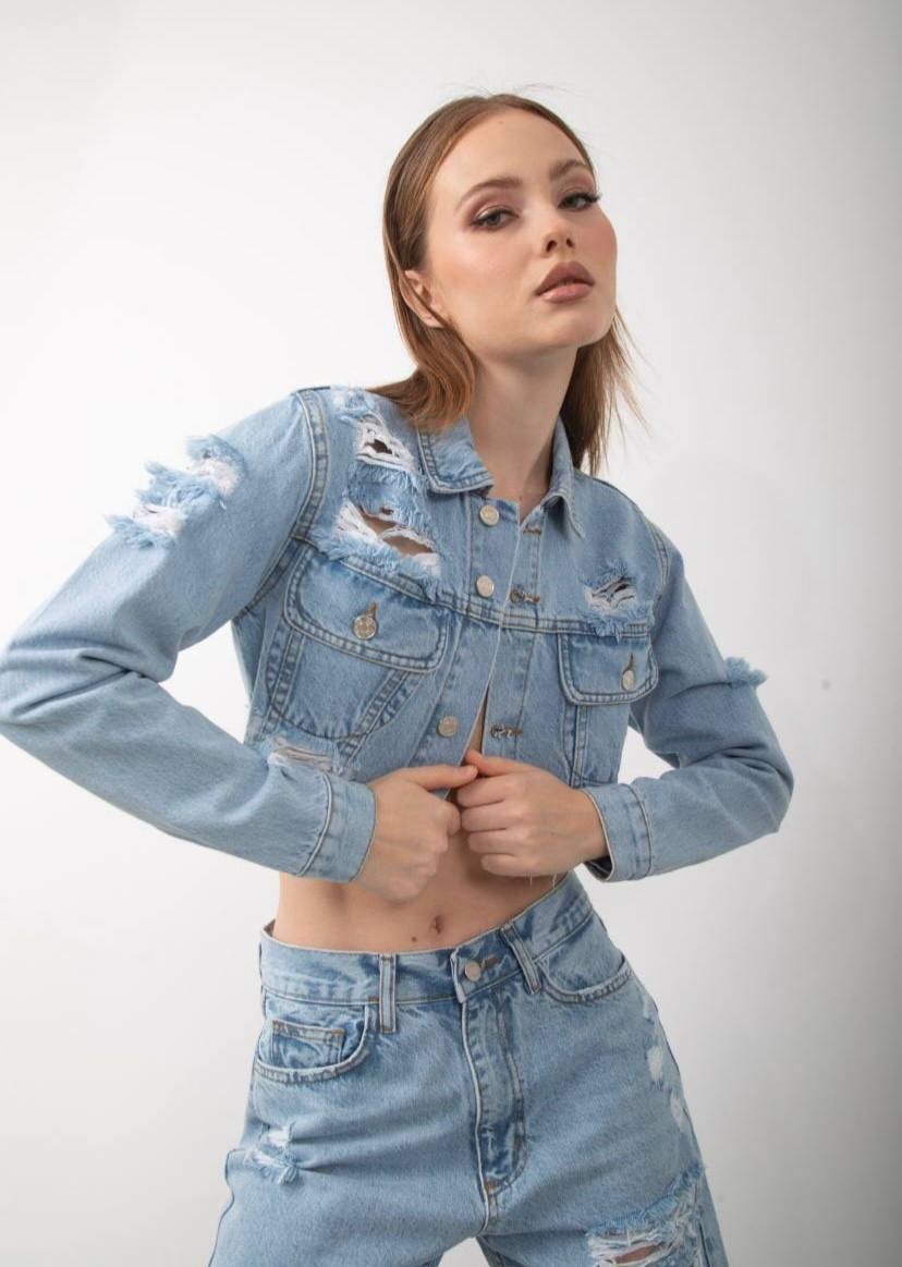 YIRTIK DETAYLI CROP KOT CEKET