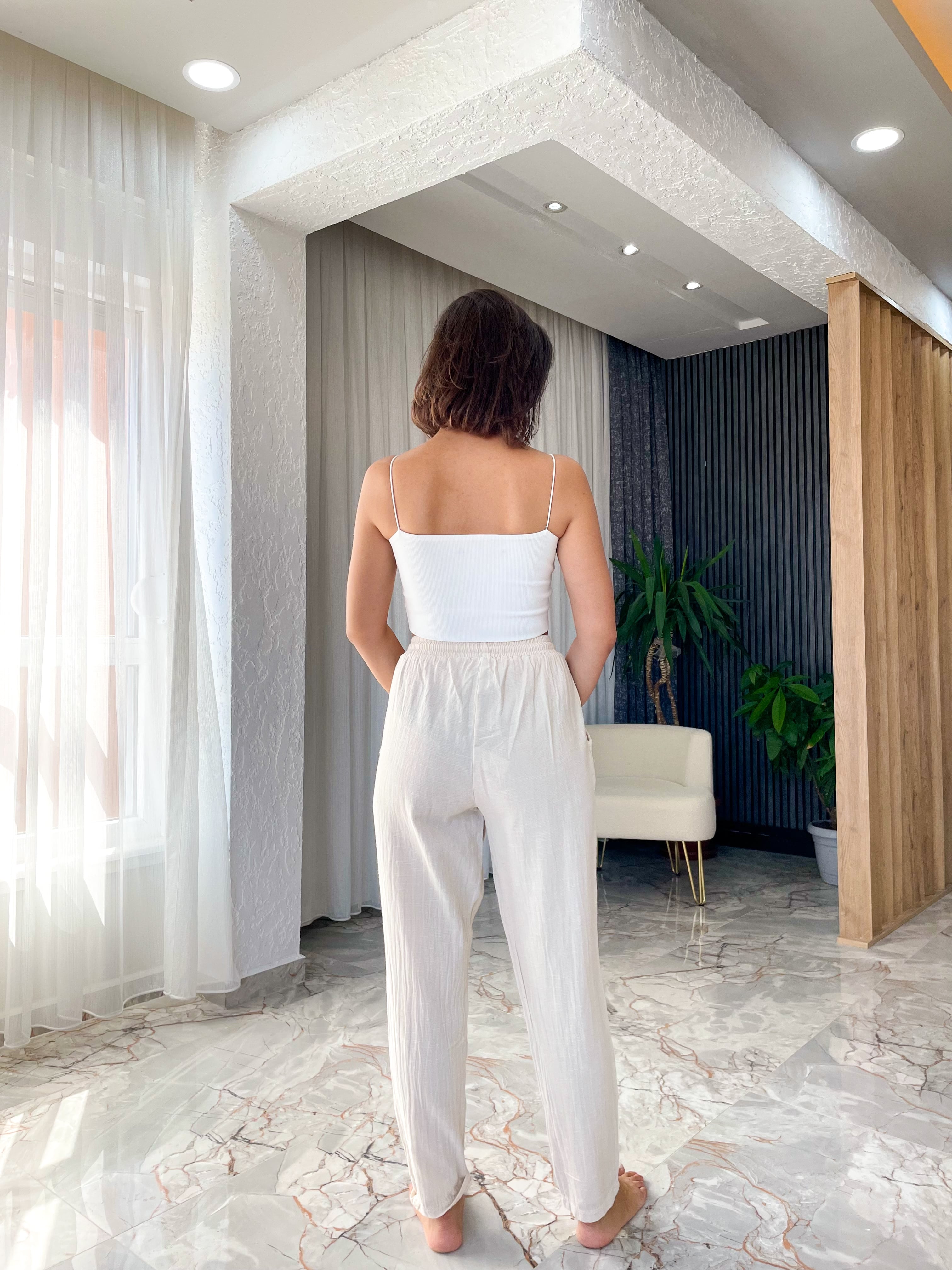 APRİKELİ YILDIZ KETEN PANTOLON