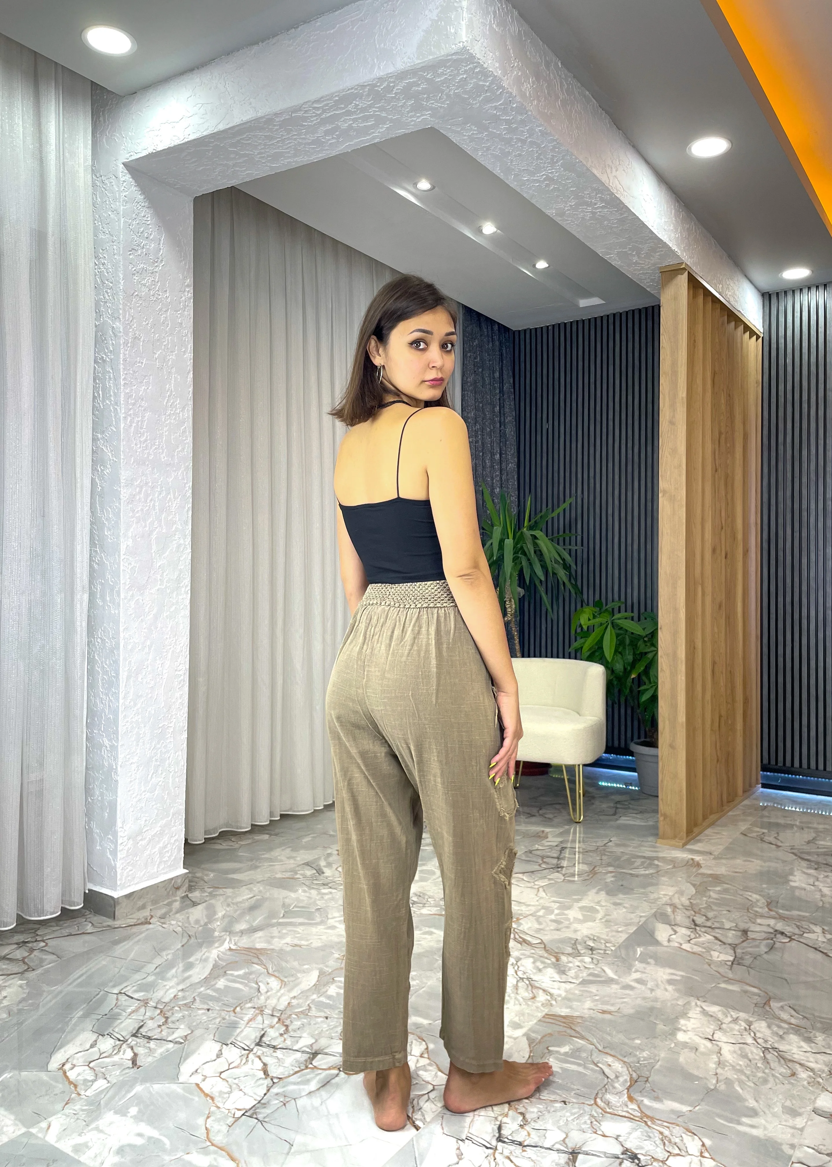 FİLELİ KETEN ŞALVAR PANTOLON