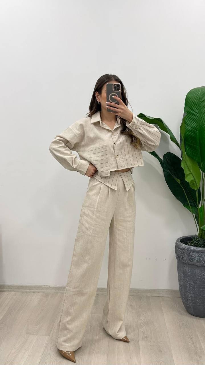 ÇİZGİLİ CROPLU PANTOLON TAKIM 24SHZ3014