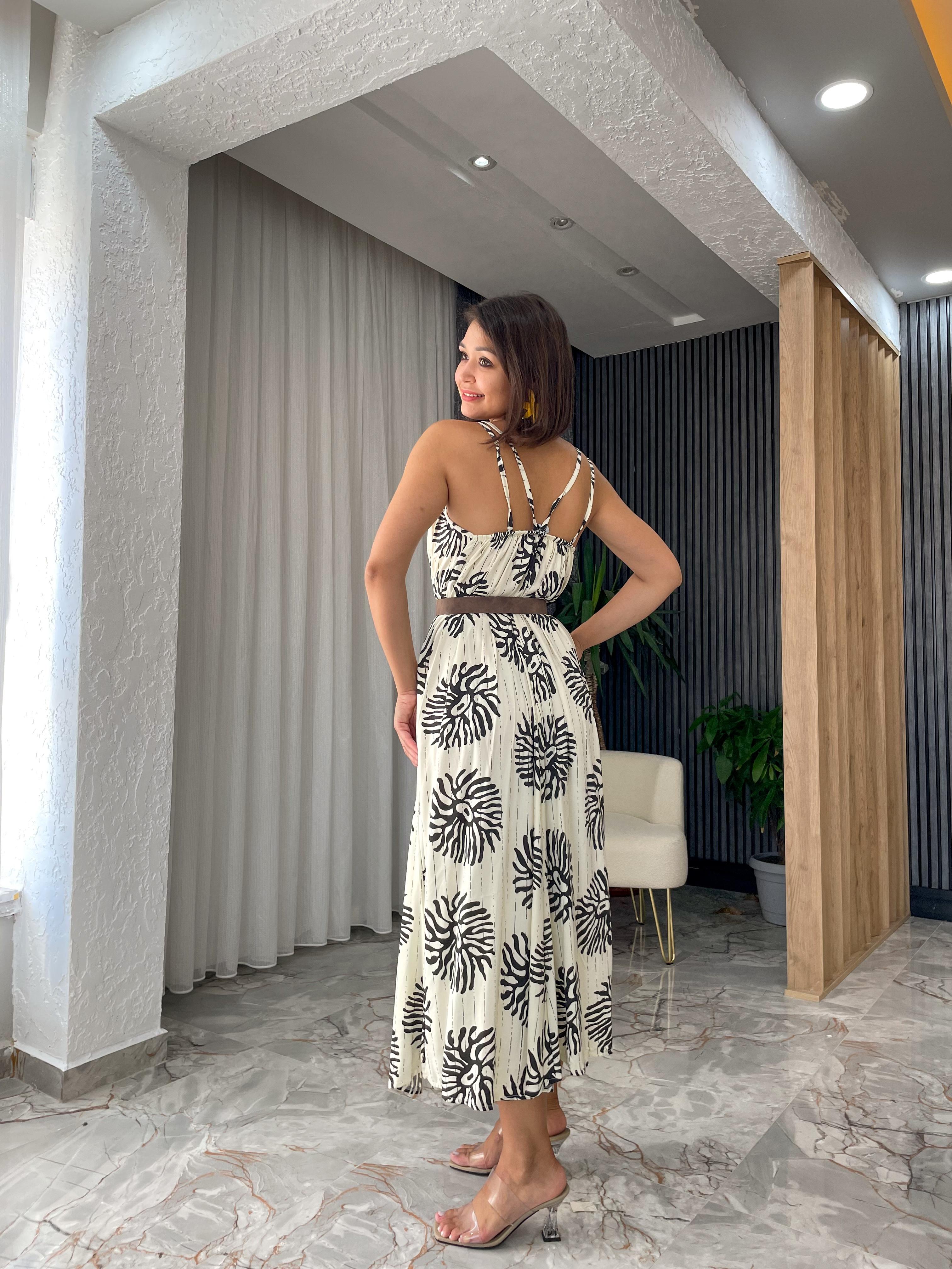 HALKA AKSESUAR DETAYLI ASKILI ELBİSE  25SHZ3266