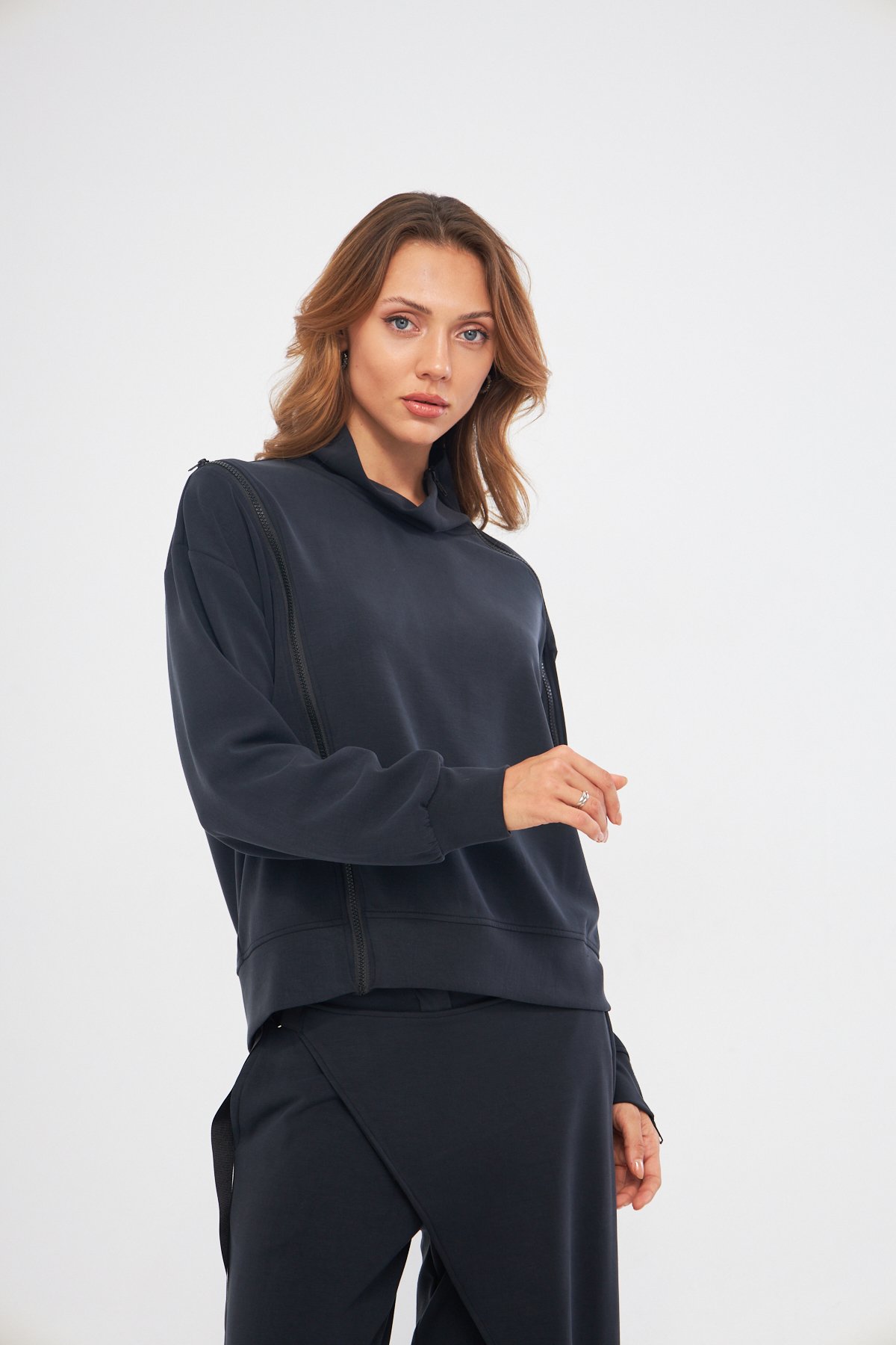 FERMUAR DETAYLI ANTRASİT MODAL SWEATSHIRT