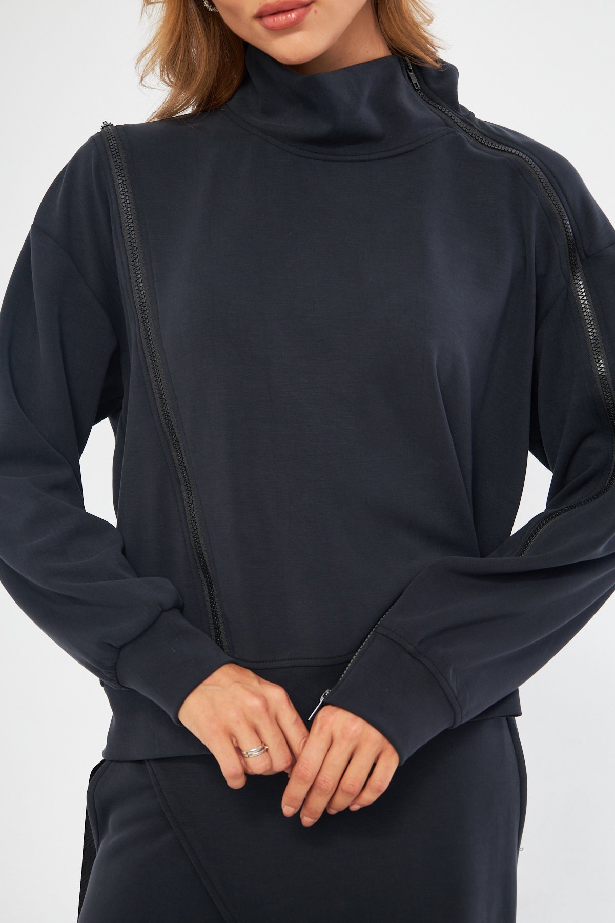 FERMUAR DETAYLI ANTRASİT MODAL SWEATSHIRT