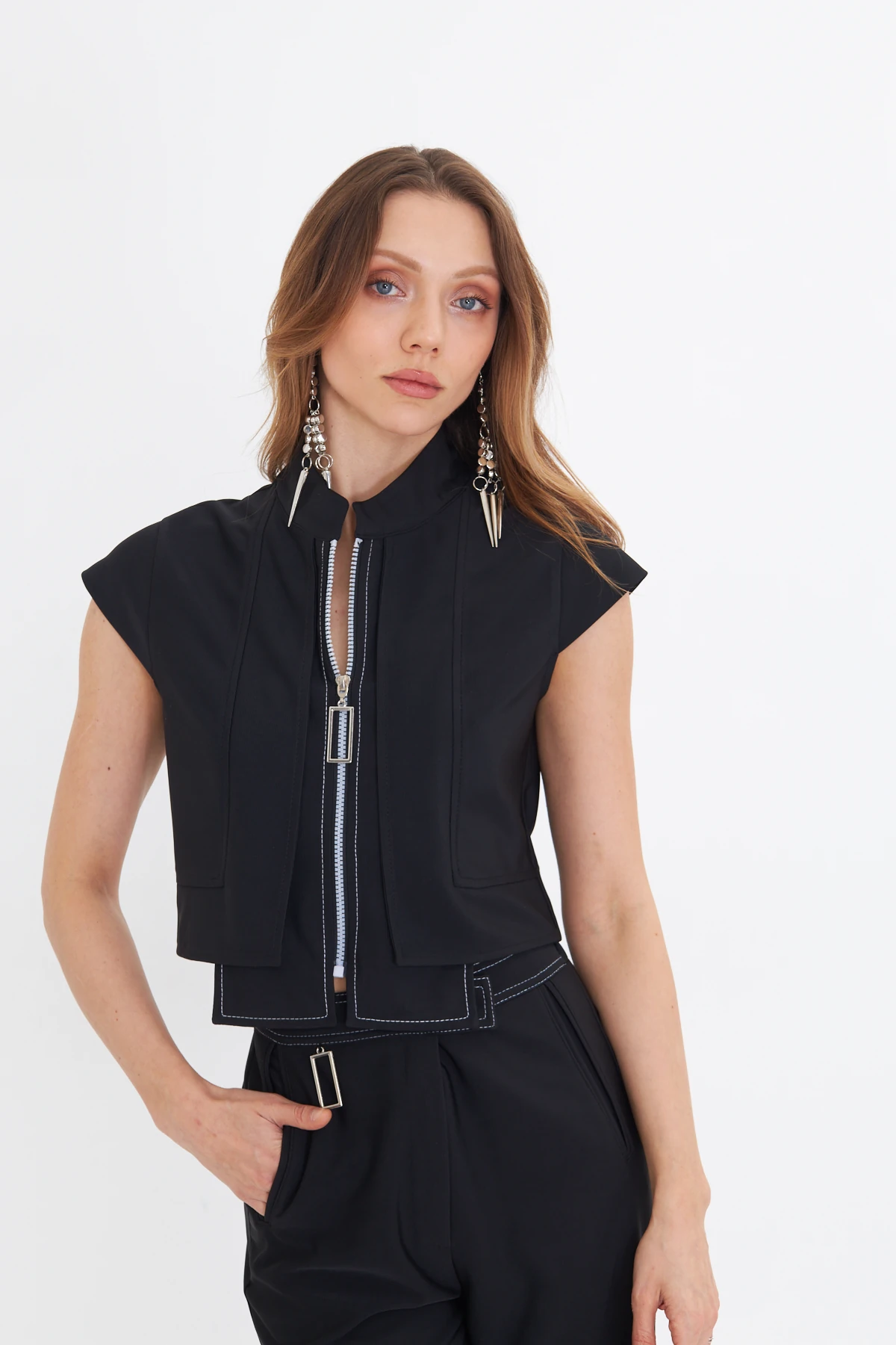 FERMUARLI SİYAH CEKET BLUZ