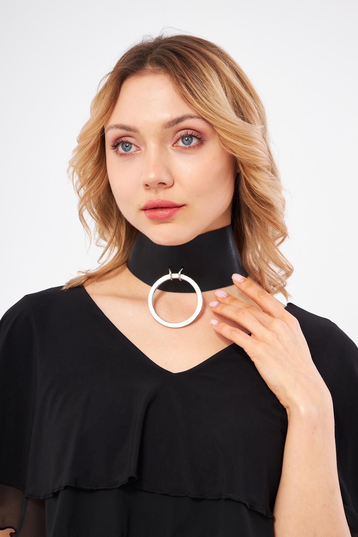 CHOKER DERİ SİYAH KOLYE