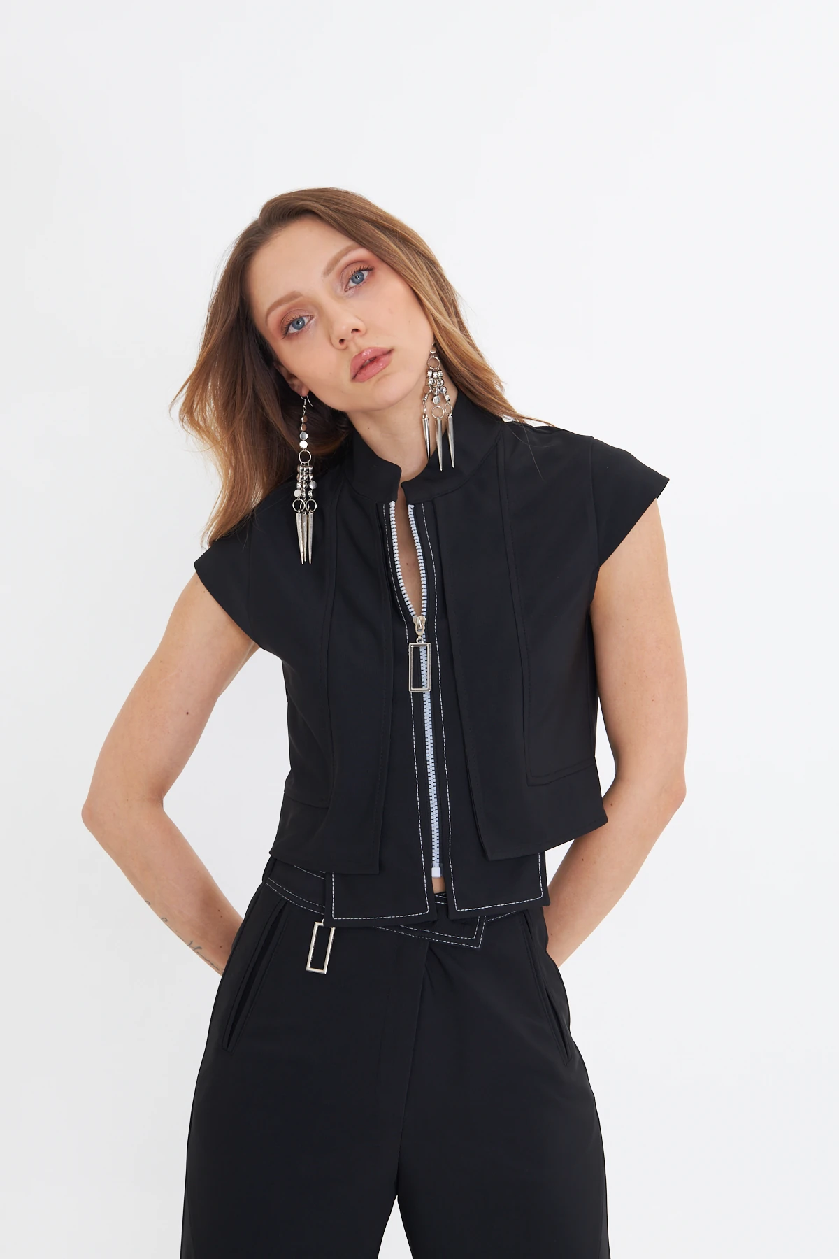 FERMUARLI SİYAH CEKET BLUZ