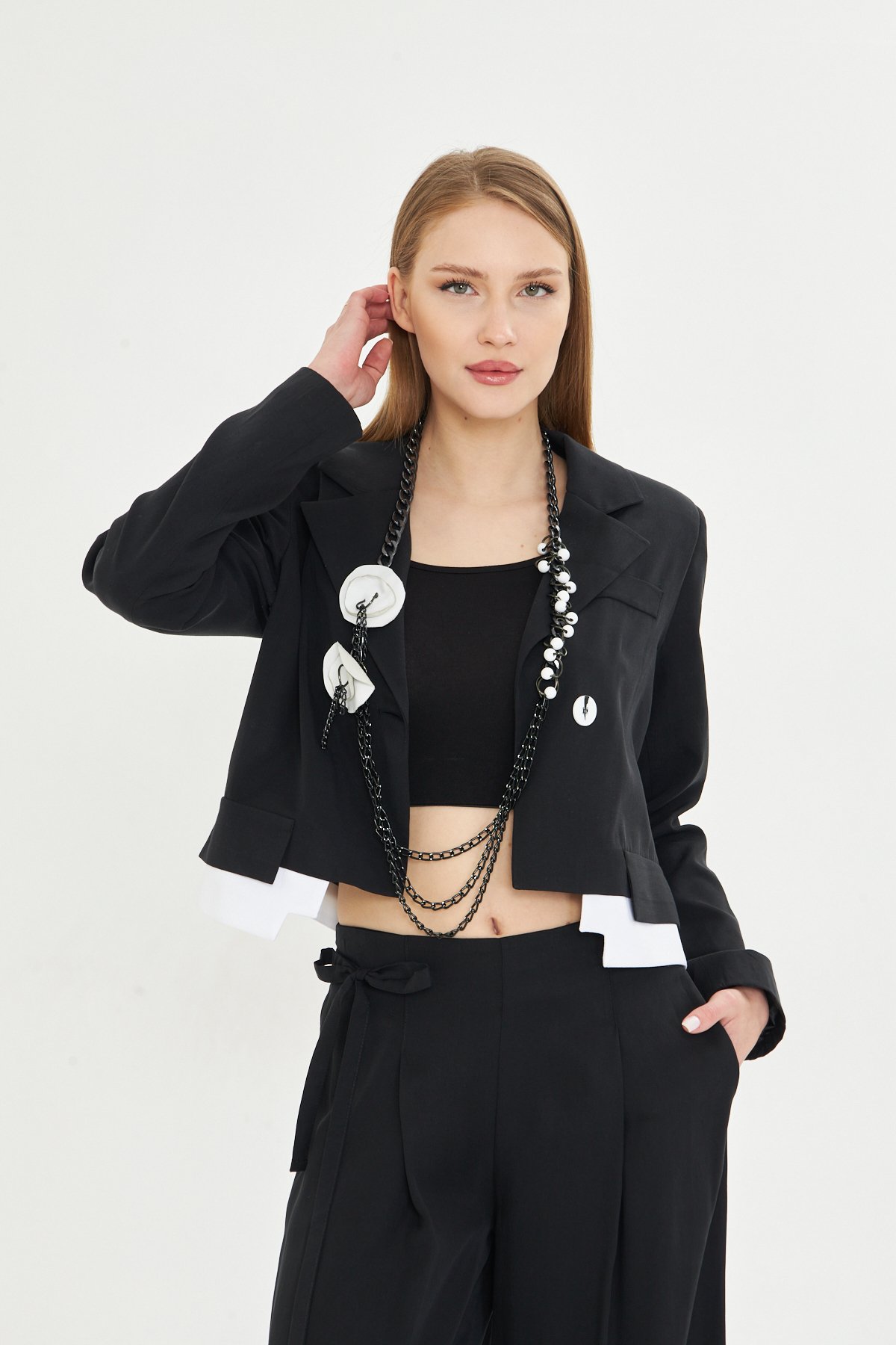 SİYAH TENCEL KUMAŞ CEKET