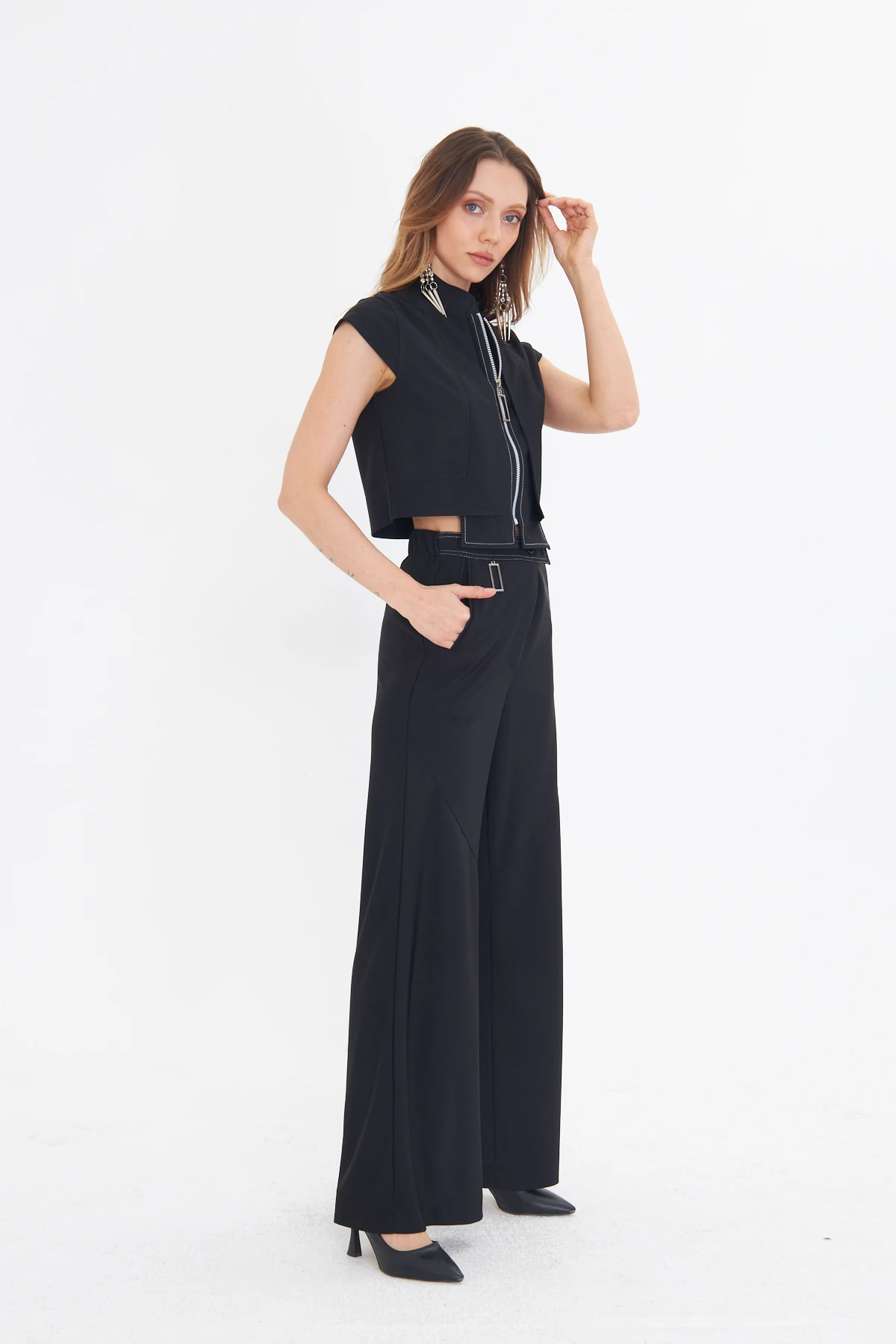 FERMUARLI SİYAH CEKET BLUZ