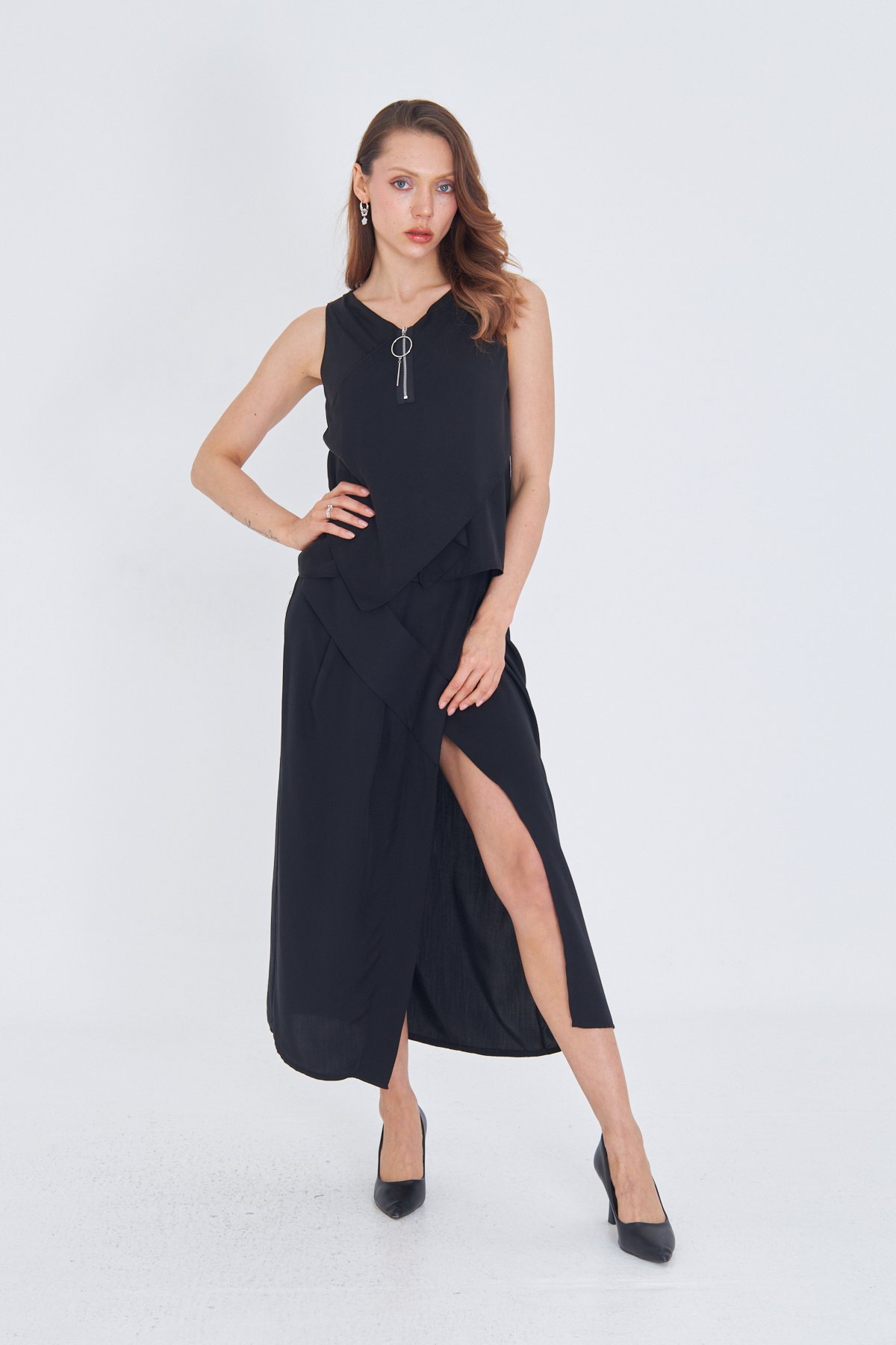 SİYAH TENCEL KUMAŞ ANVELOP ETEK