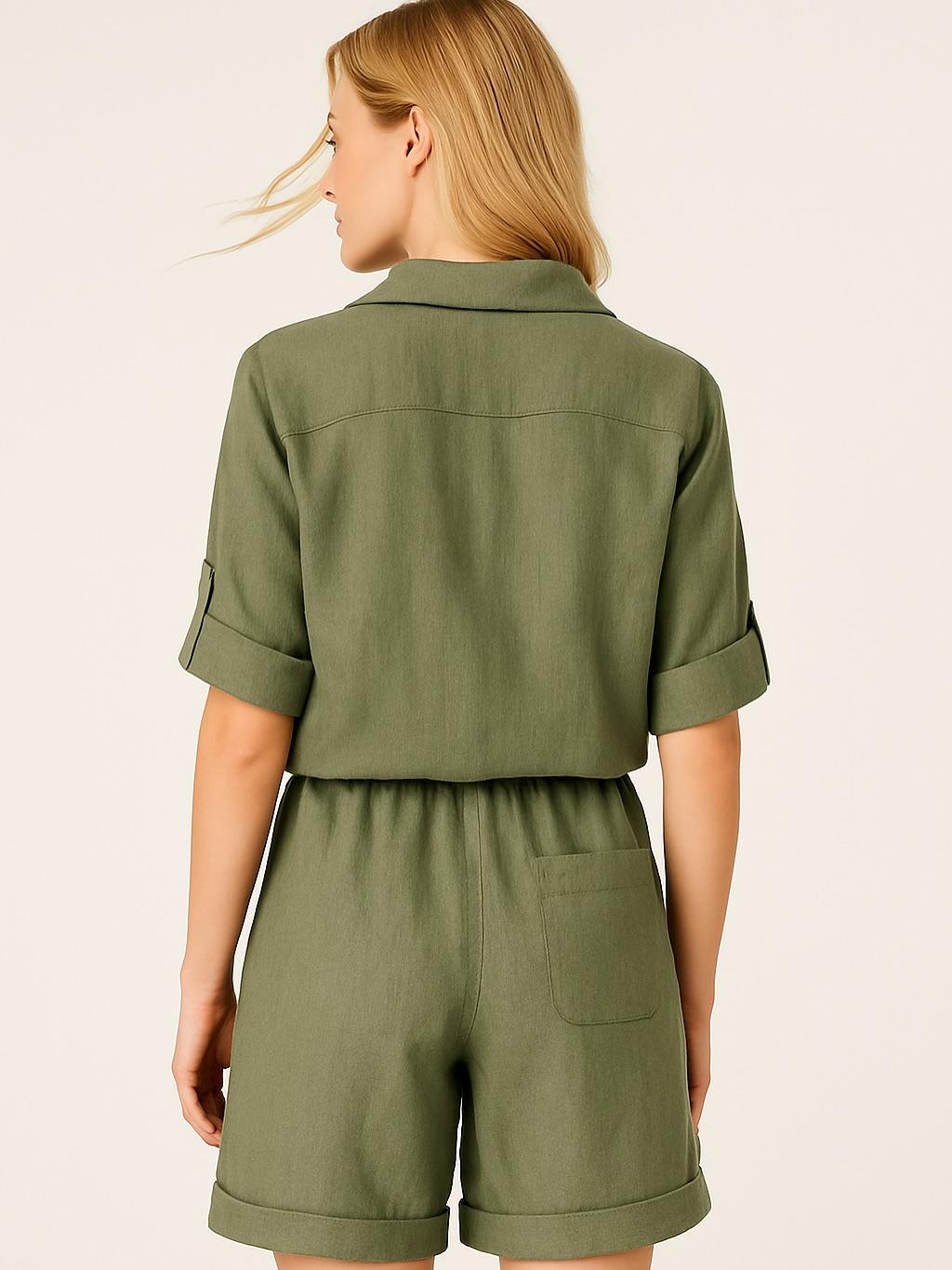 İtalyan Keten Şort Takım - HAKİ