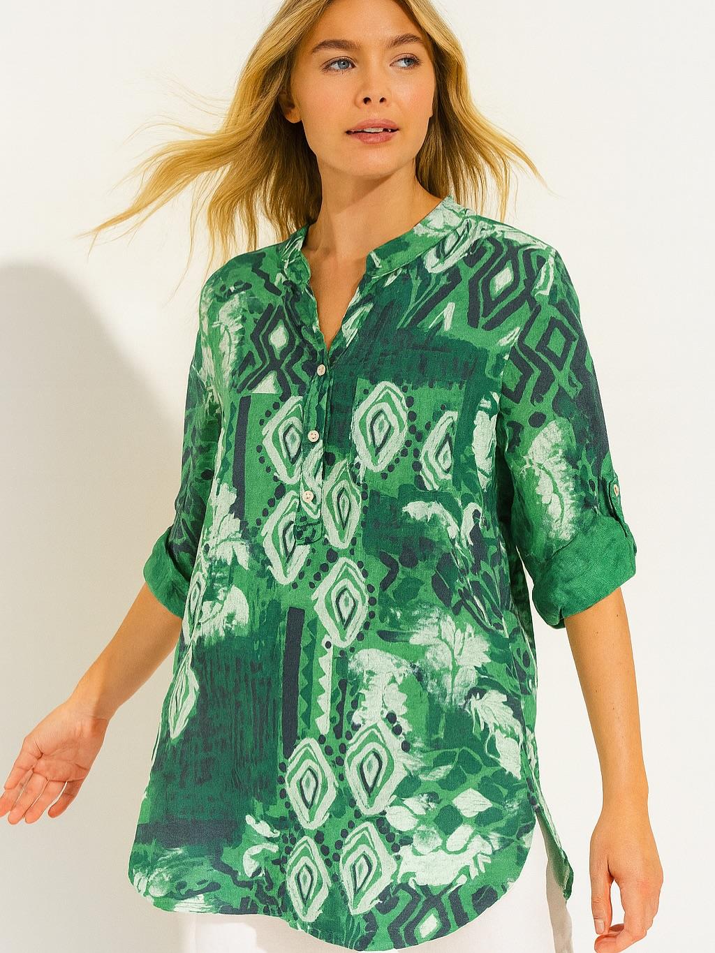 İtalyan Pamuk Keten Gömlek - YEŞİL