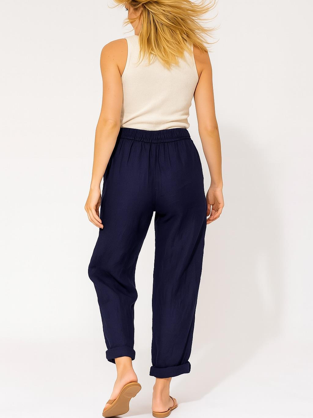 İtalyan Keten Havuç Model Pantolon - LACİVERT