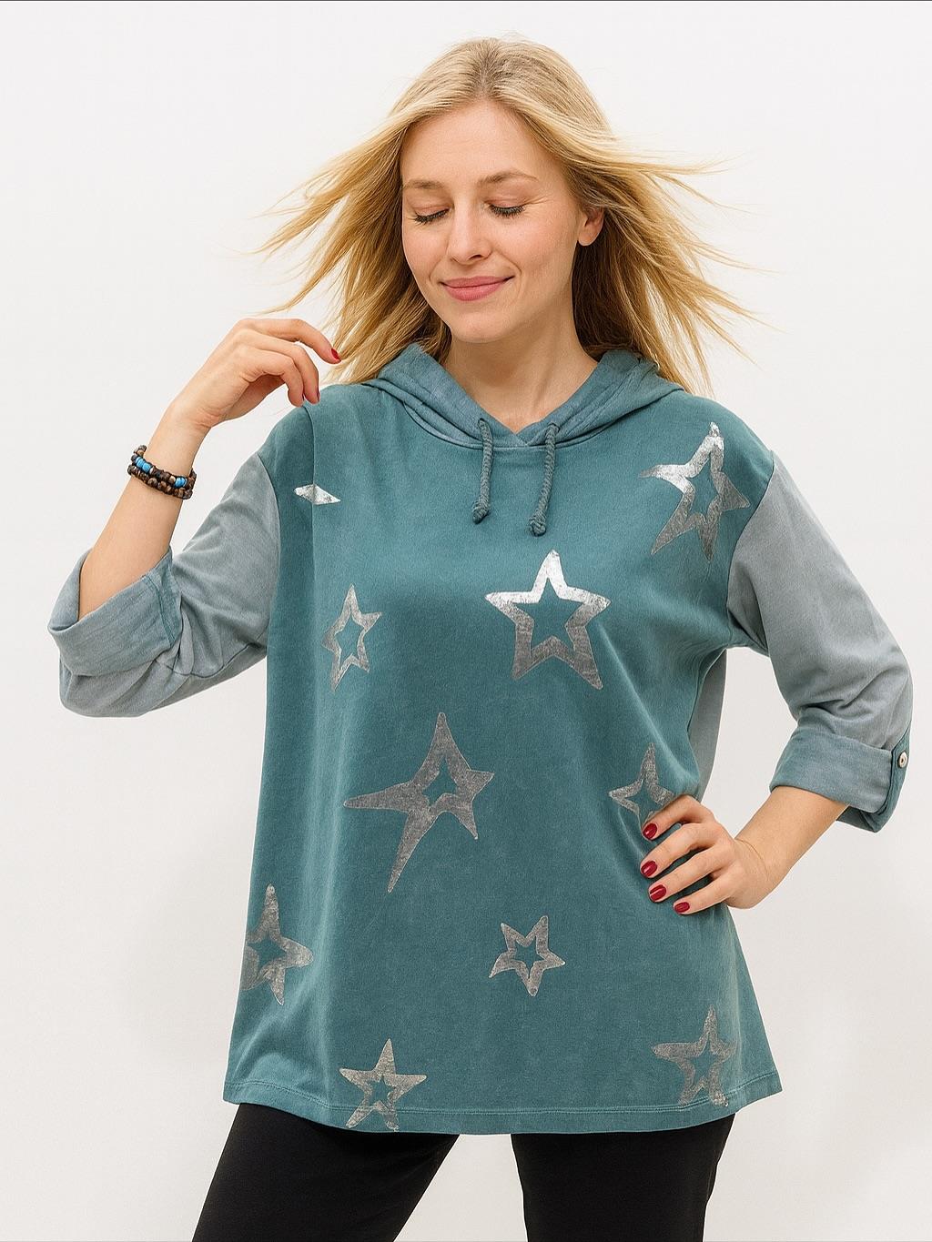 İtalyan Yıldız Desen Nubuk Bluz - İNDİGO