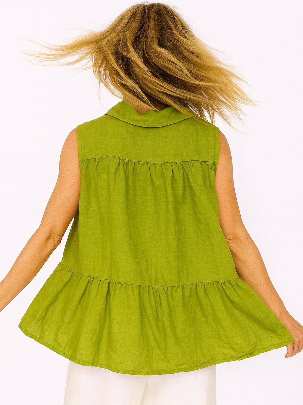 İtalyan Keten Bluz - YAĞ YEŞİLİ