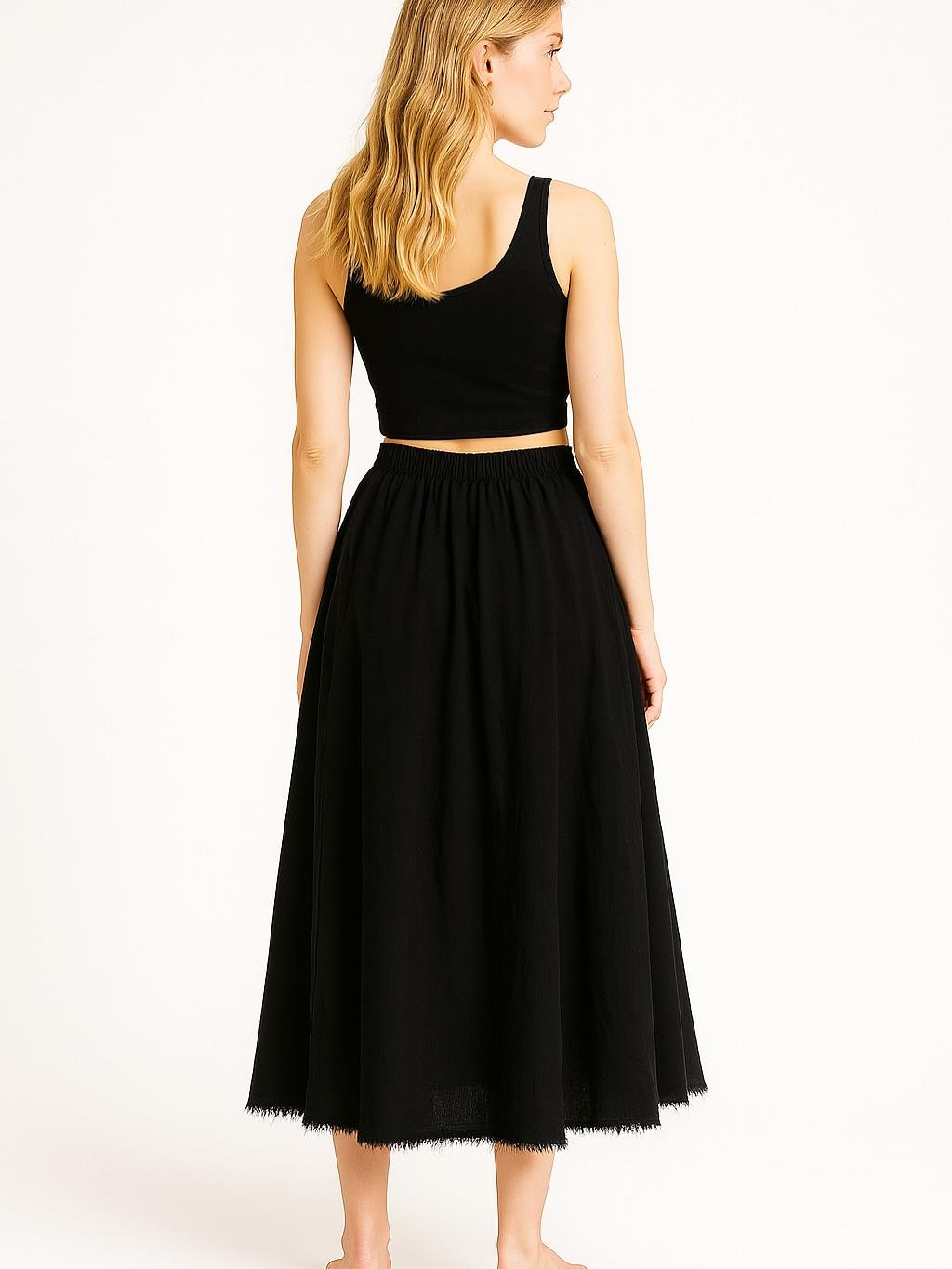 İtalyan Kadife Cepli Etek - SİYAH