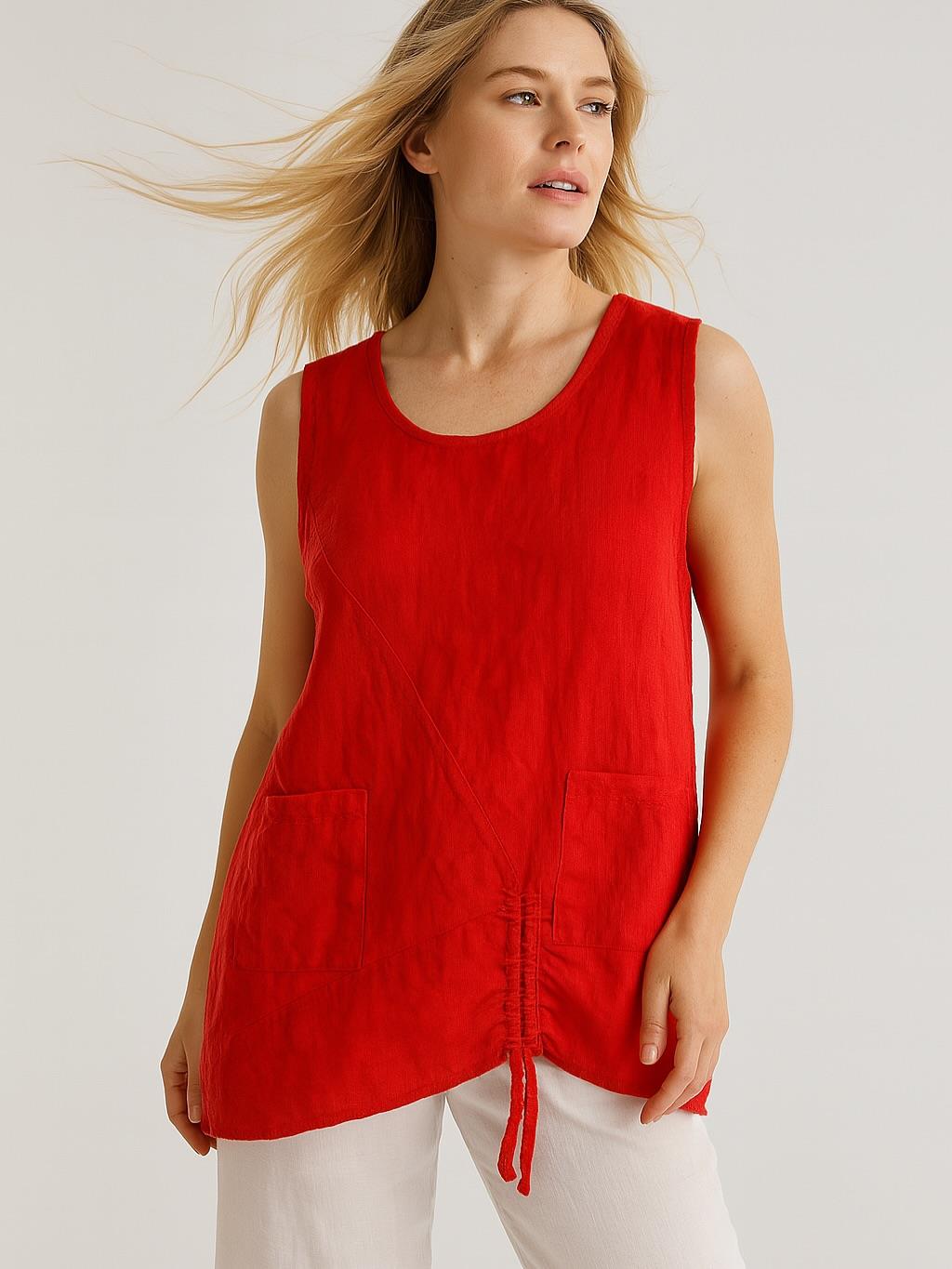 İtalyan Keten Bluz - KIRMIZI