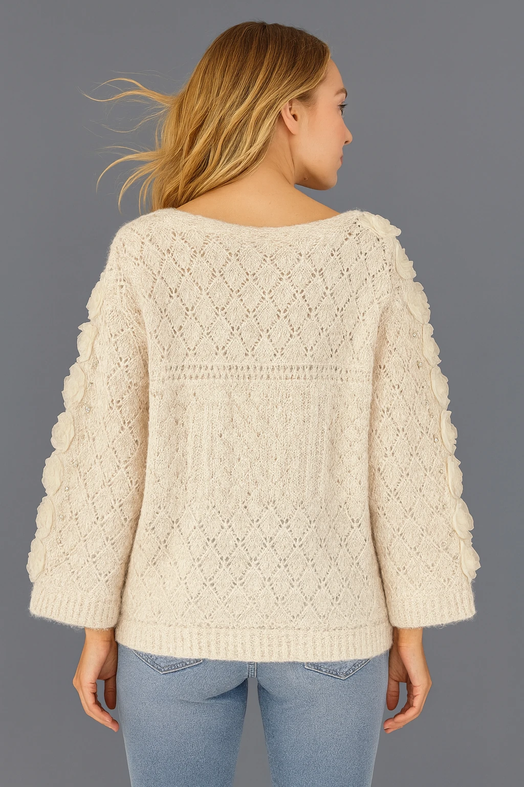 İtalyan Özel Tasarım Triko Bluz - BEYAZ