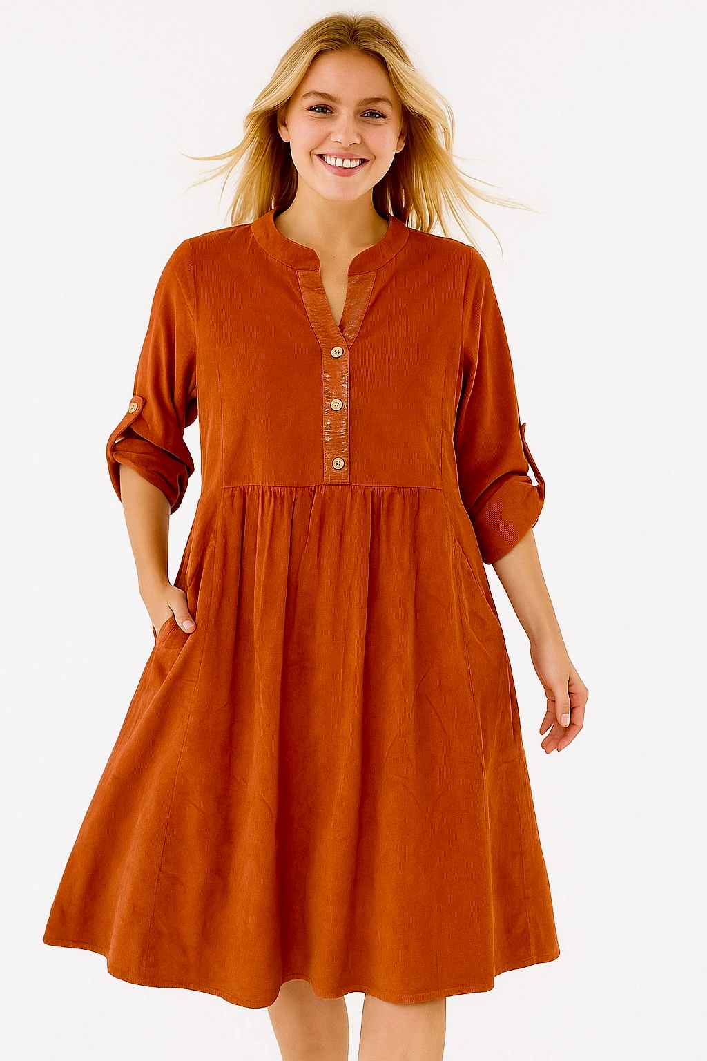 İtalyan Pul Payet Detaylı Kadife Elbise - TUĞLA