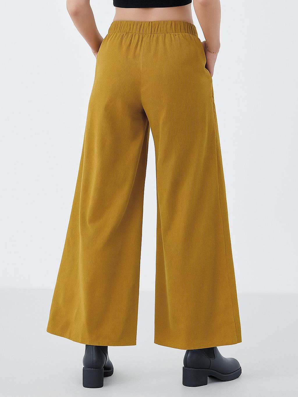 İtalyan Kadife Düğme Detaylı Pantolon - HARDAL