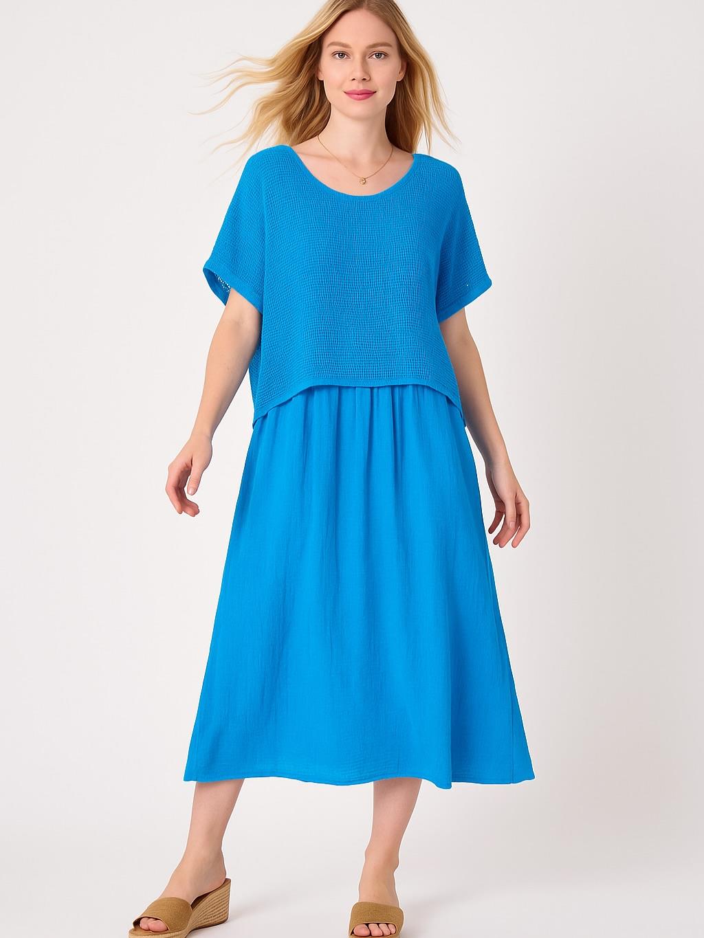 İtalyan File Elbise - MAVİ