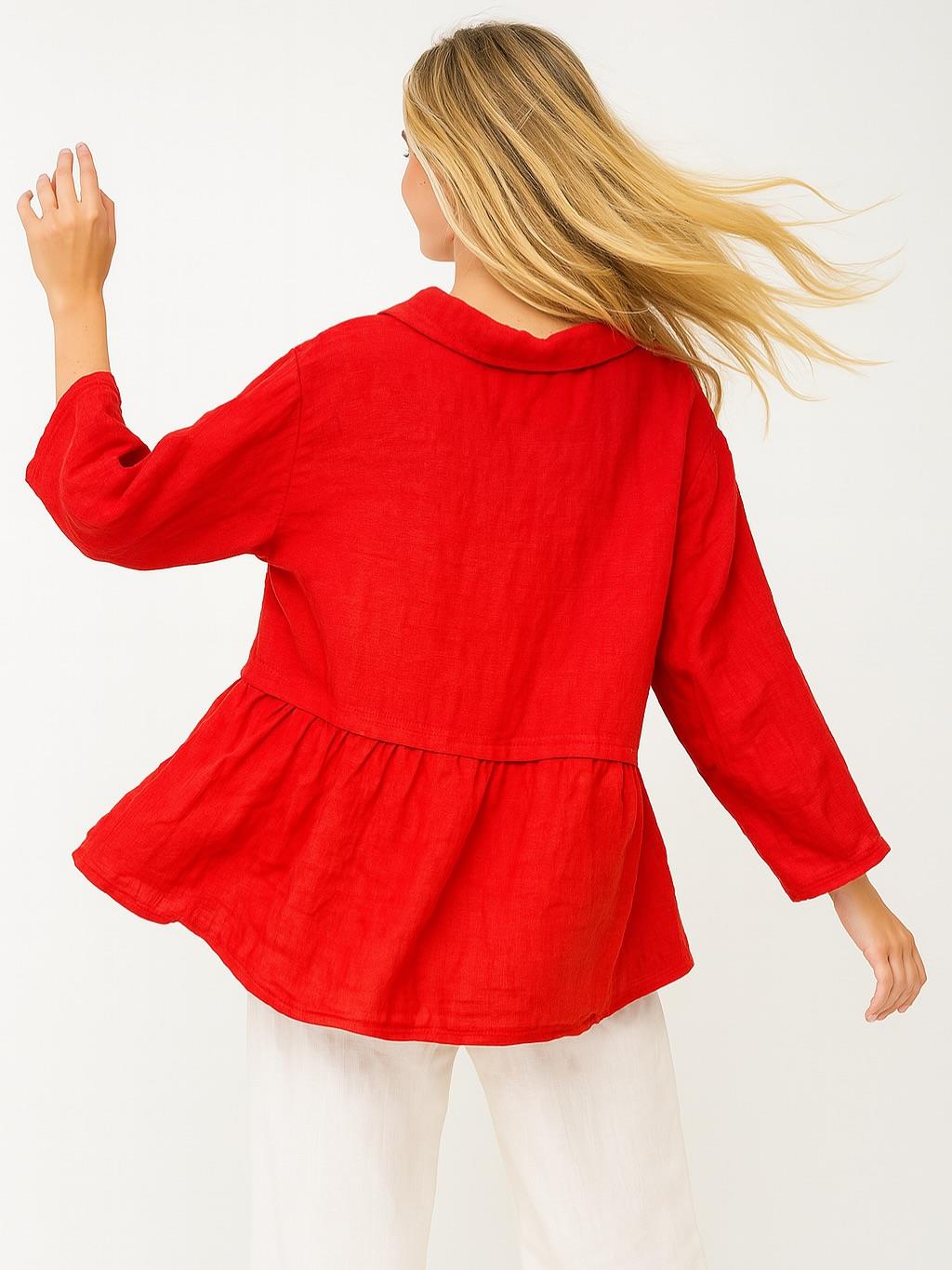 İtalyan Keten Gömlek - KIRMIZI