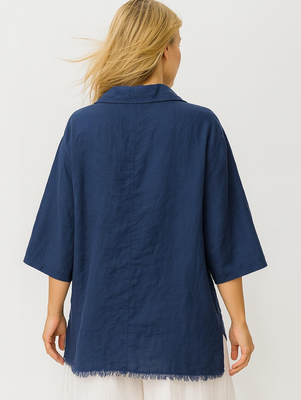 İtalyan Keten Tasarım Gömlek - LACİVERT