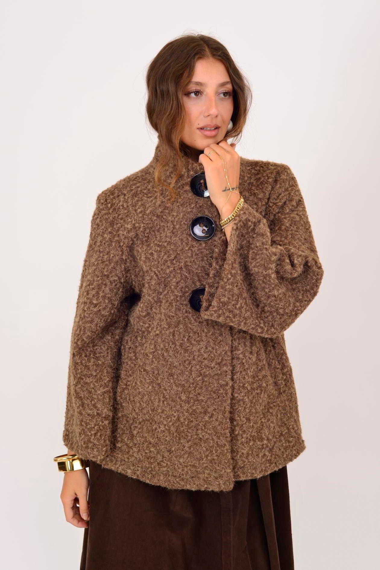 İtalyan Düğme Detaylı Keçe Ceket - KAHVERENGİ