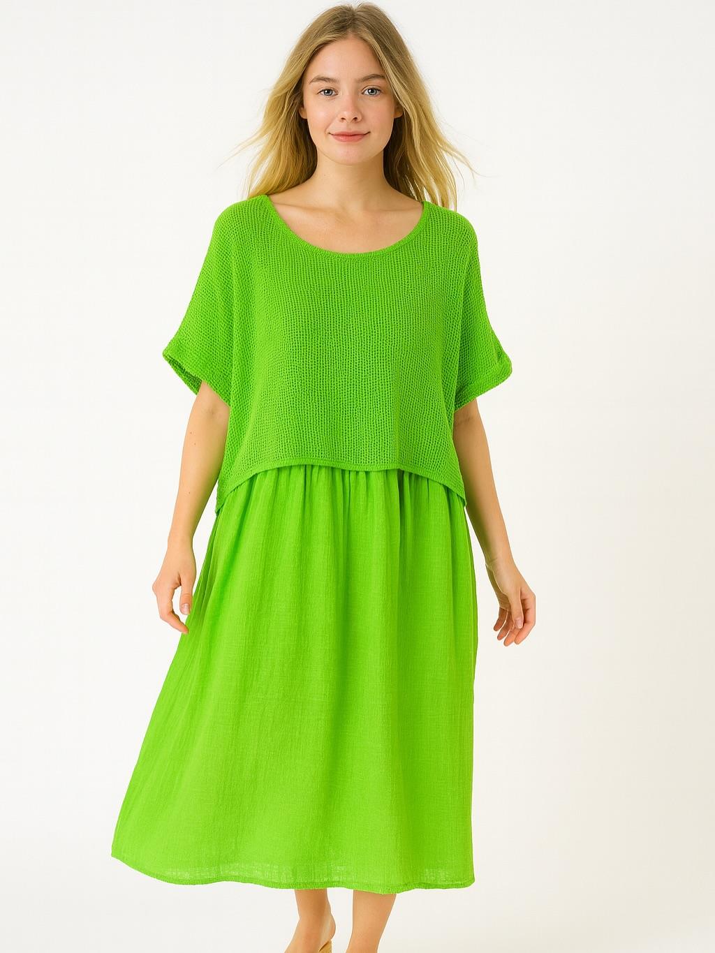 İtalyan File Elbise - AÇIK YEŞİL