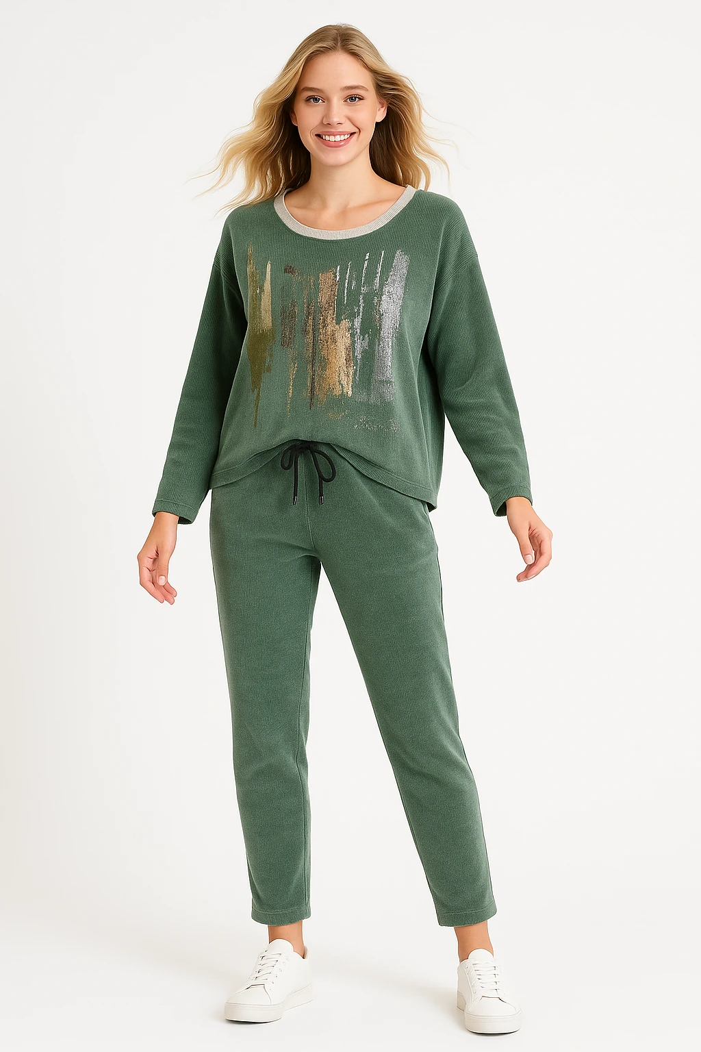 İtalyan Yuvarlak Yaka Kadife Takım - MİNT YEŞİLİ