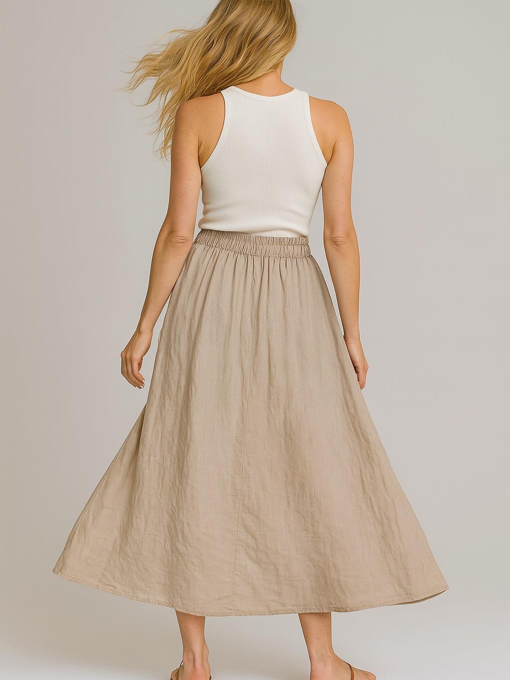 İtalyan Keten Etek - BEJ