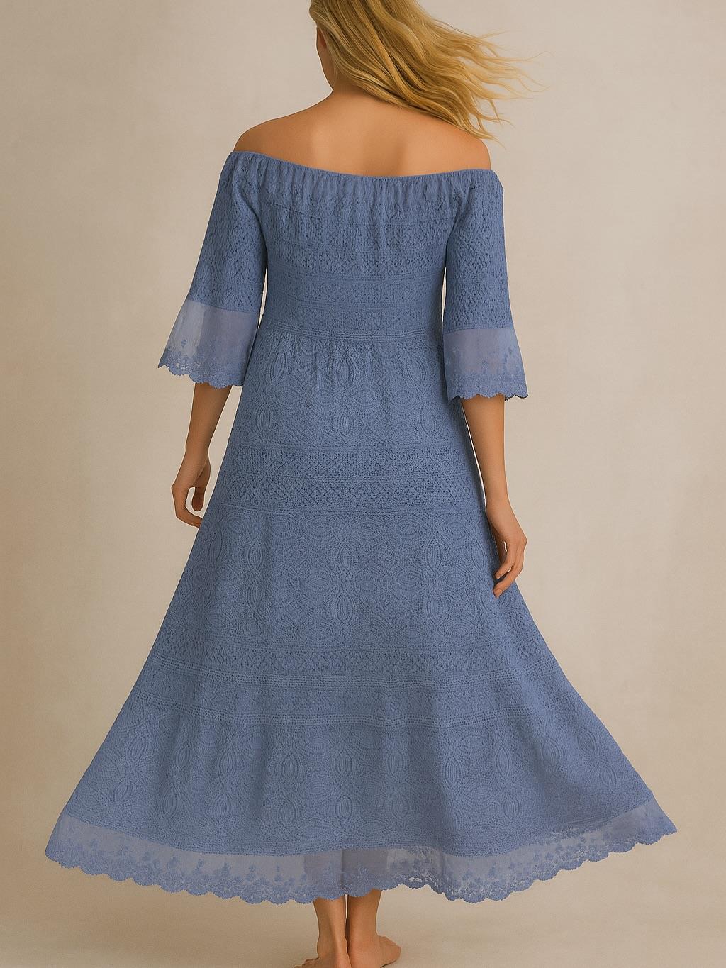 İtalyan Dantel Elbise - MAVİ