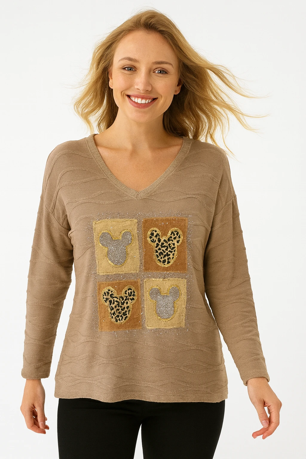 İtalyan Baskılı Triko Bluz - VİZON