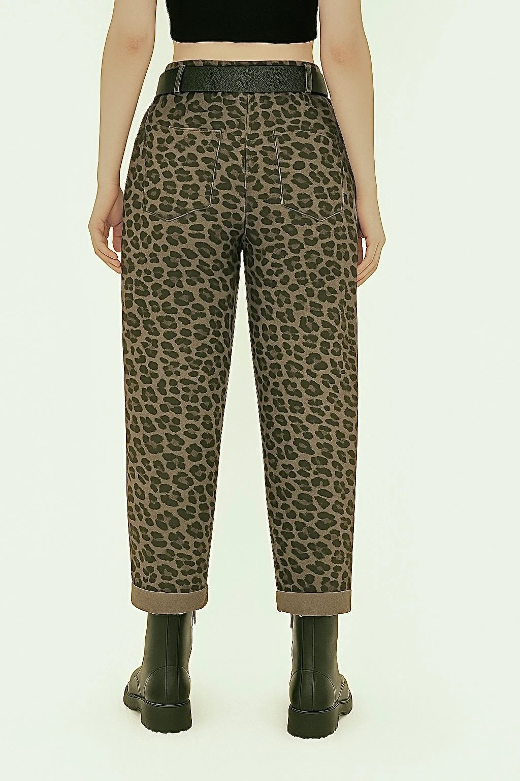 İtalyan Kemer Detaylı Desenli Pantolon - VİZON