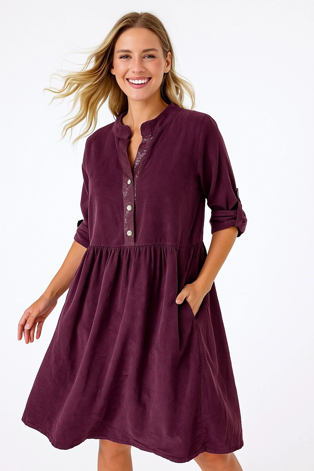 İtalyan Pul Payet Detaylı Kadife Elbise - MÜRDÜM