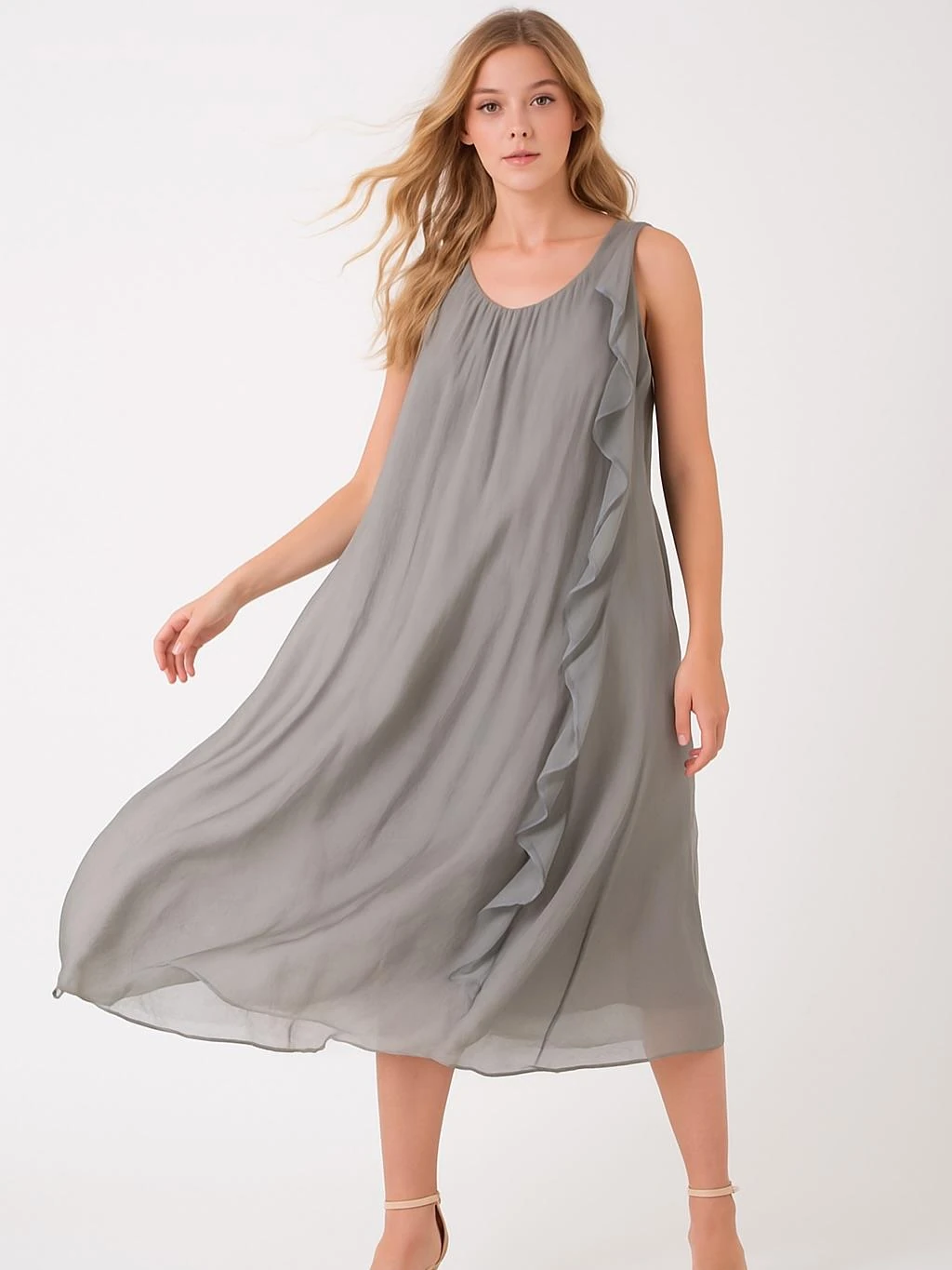 İtalyan İpek Elbise - GRİ