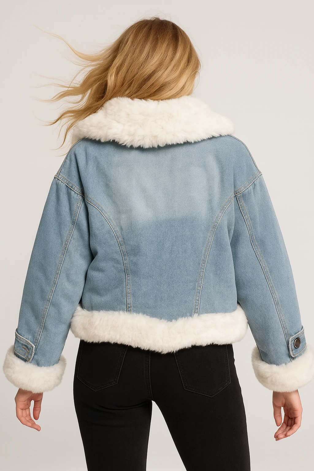 İtalyan Kürk Detaylı Kot Ceket - MAVİ