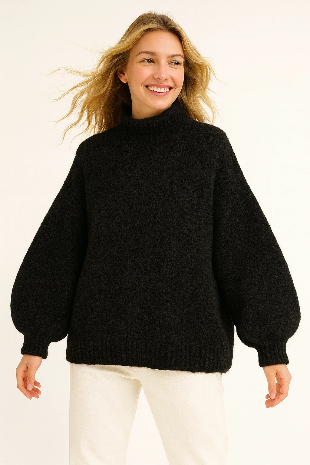 İtalyan Balıkçı Yaka Yün Kazak - SİYAH