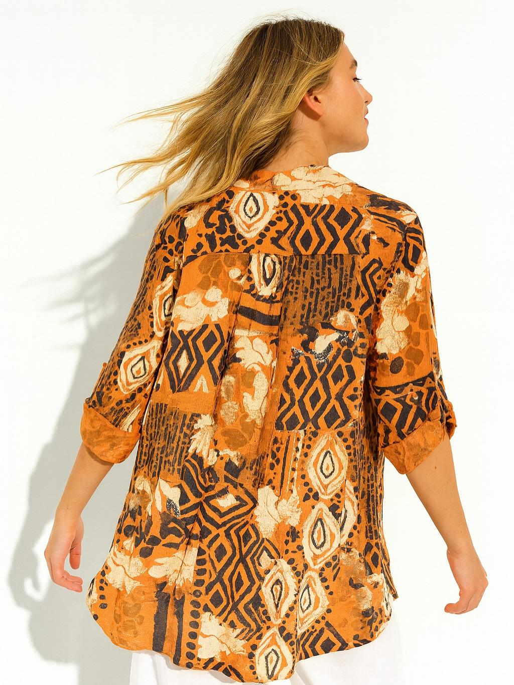 İtalyan Pamuk Keten Gömlek - TURUNCU