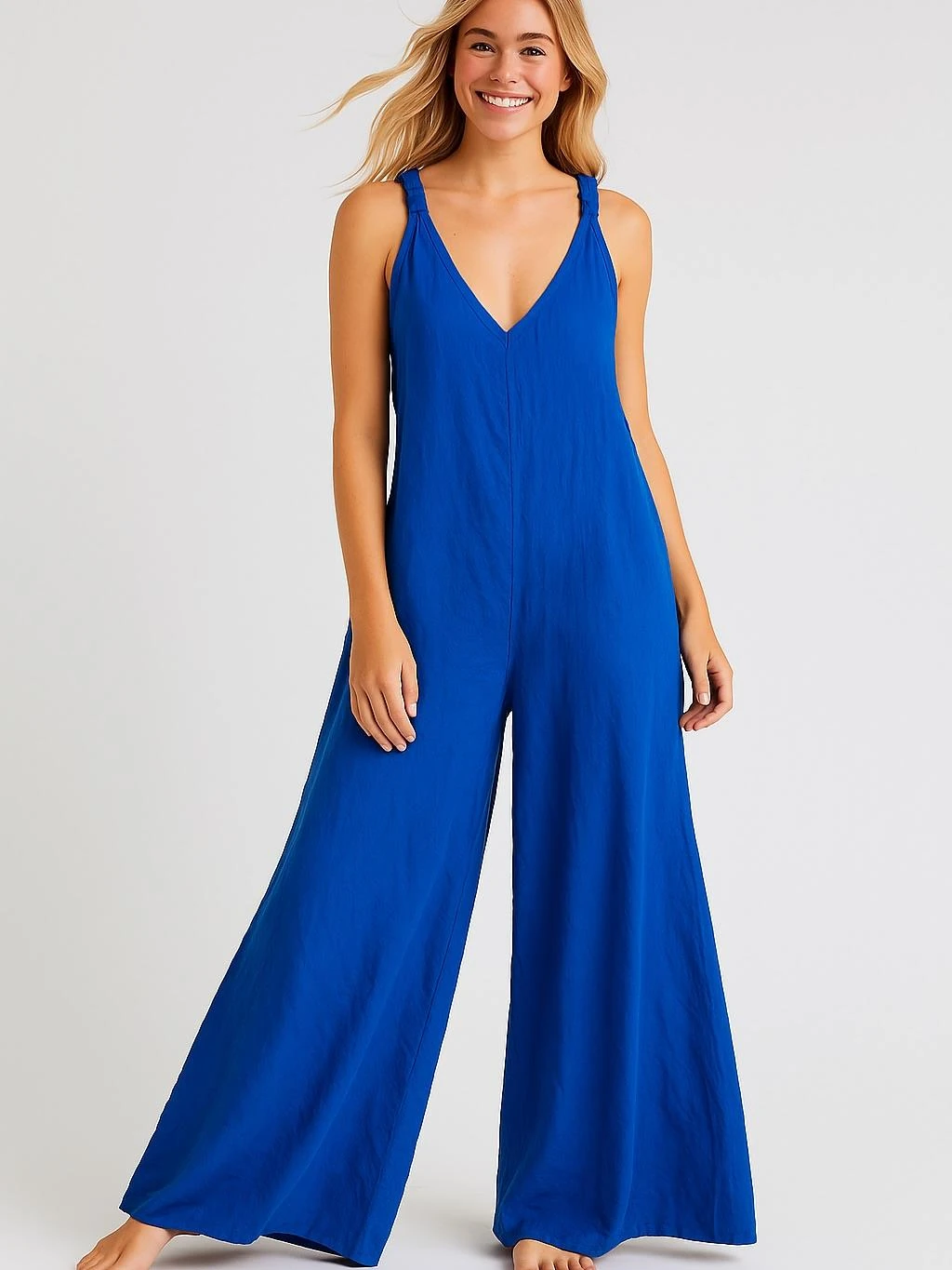 İtalyan Keten Tulum - SAKS MAVİ